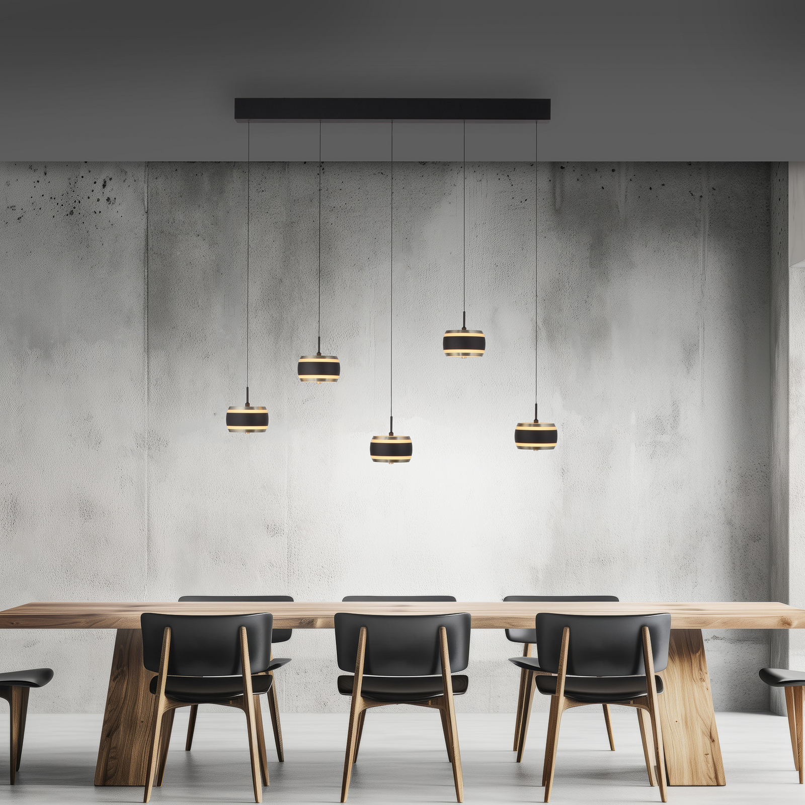PURE LED-Hängelampe Falling Rings schwarz Länge 101 cm 5-fl.