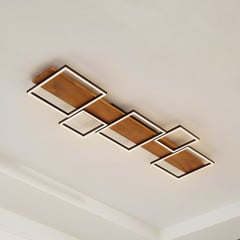 Lindby LED-kattovalaisin Galad, musta, puu, 5 valoa, 140 cm