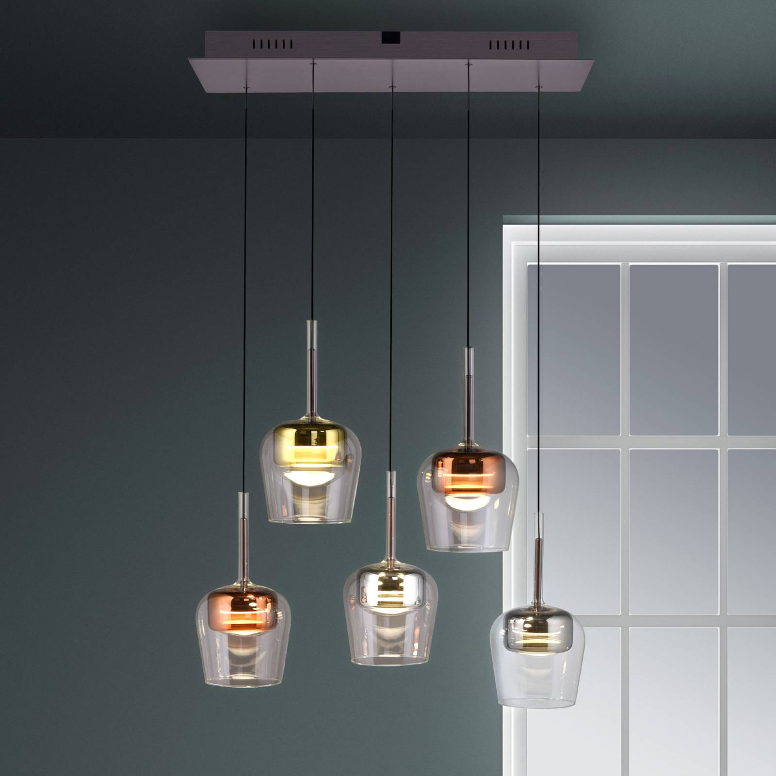 Q-Smart-Home Paul Neuhaus Suspension Smart LED Q-Kon multicolore à 5 lampes