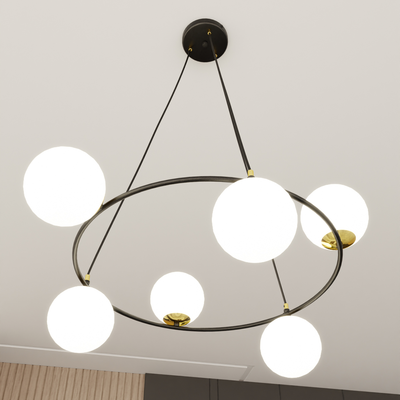 Glassy hanglamp 6-lamps, rond, opaal glas