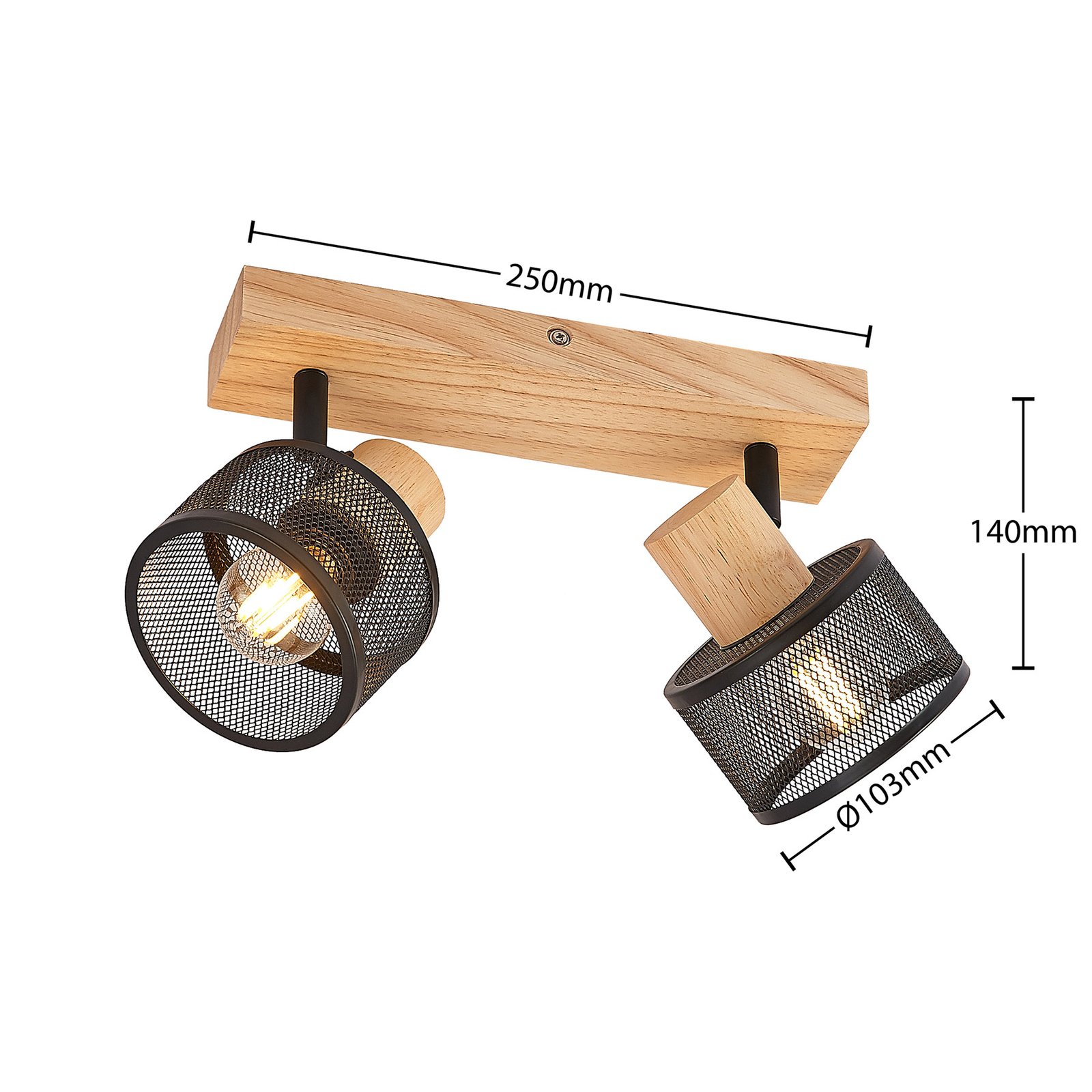 Evinora 2 Deckenleuchte Black/Wood - Lindby