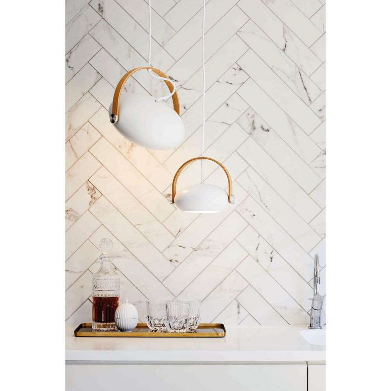 D.C Pendel Ø18 White/Oak Halo Design - Spisestue - Glas