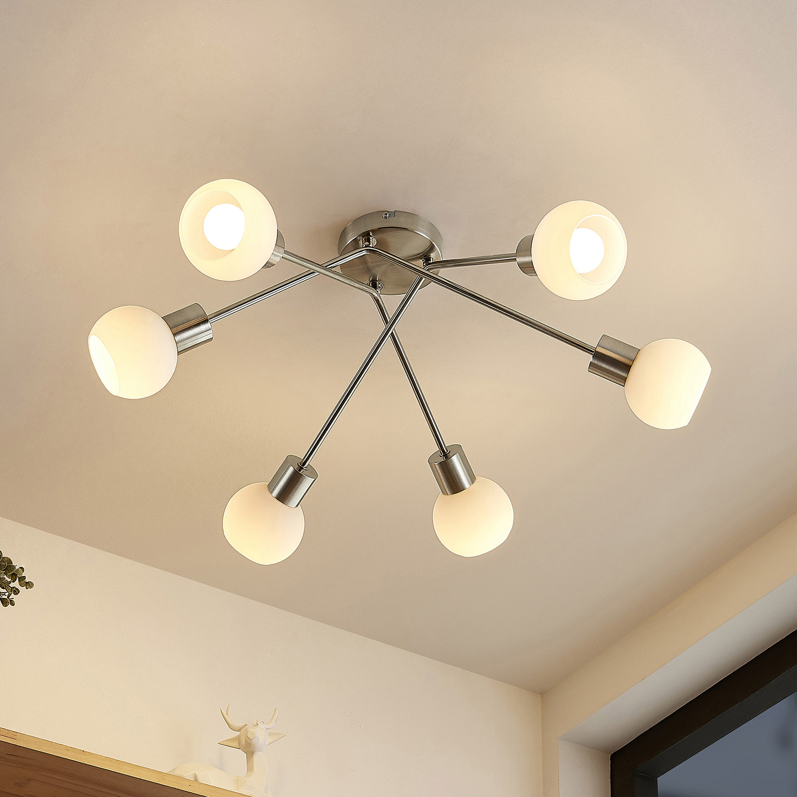 Lindby Lioma ceiling light, 6-bulb, nickel