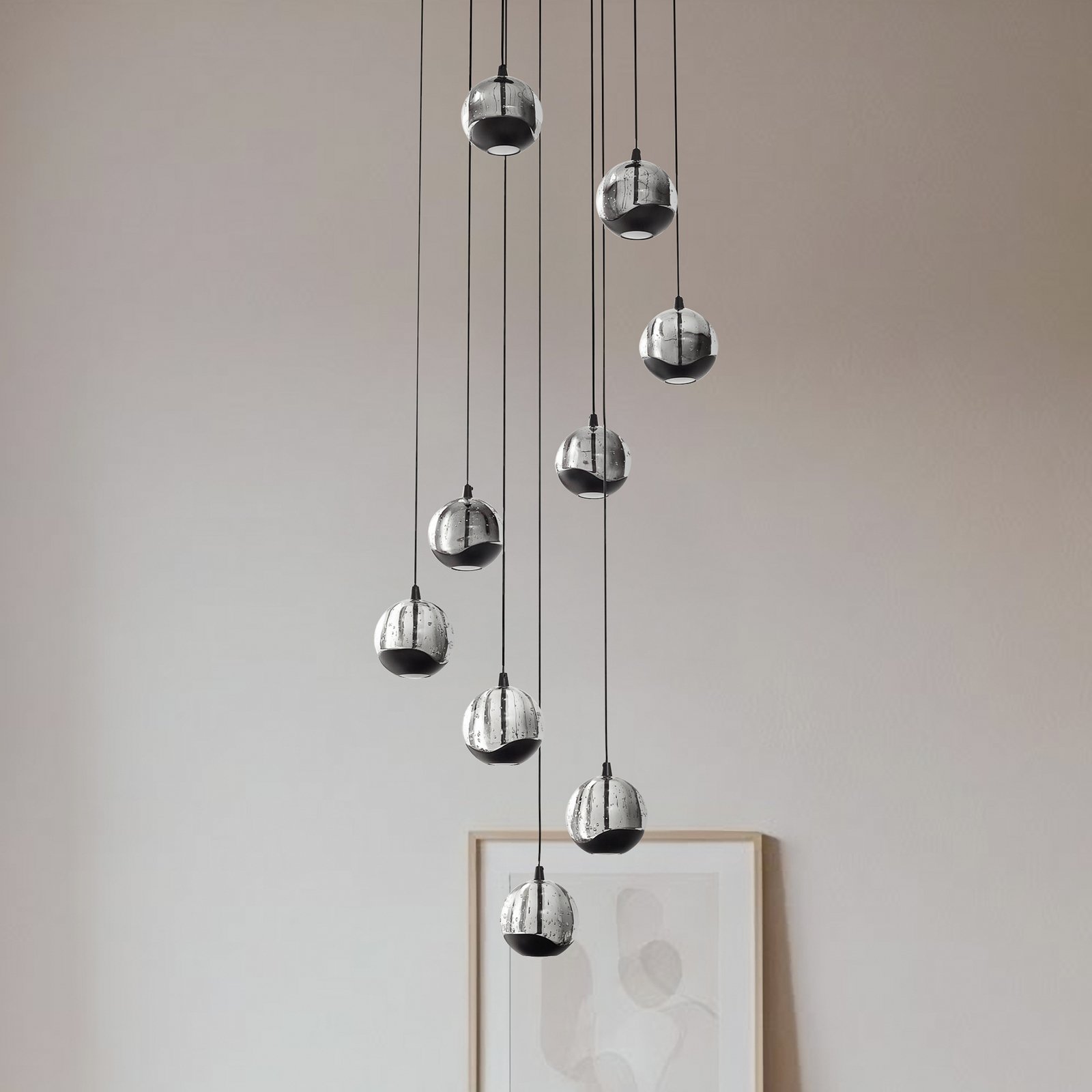 Lucande LED hanglamp Hayley, zwart, 9-lamps, glas