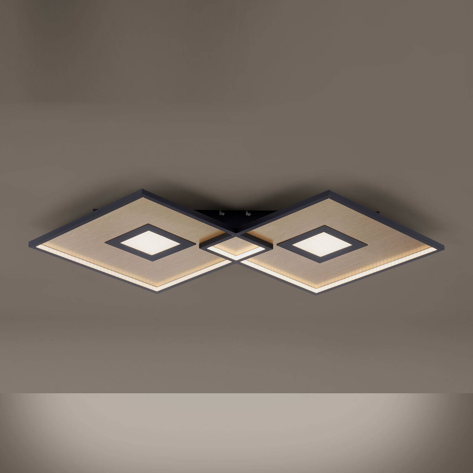 LED plafondlamp Amara, twee vierkanten, zwart