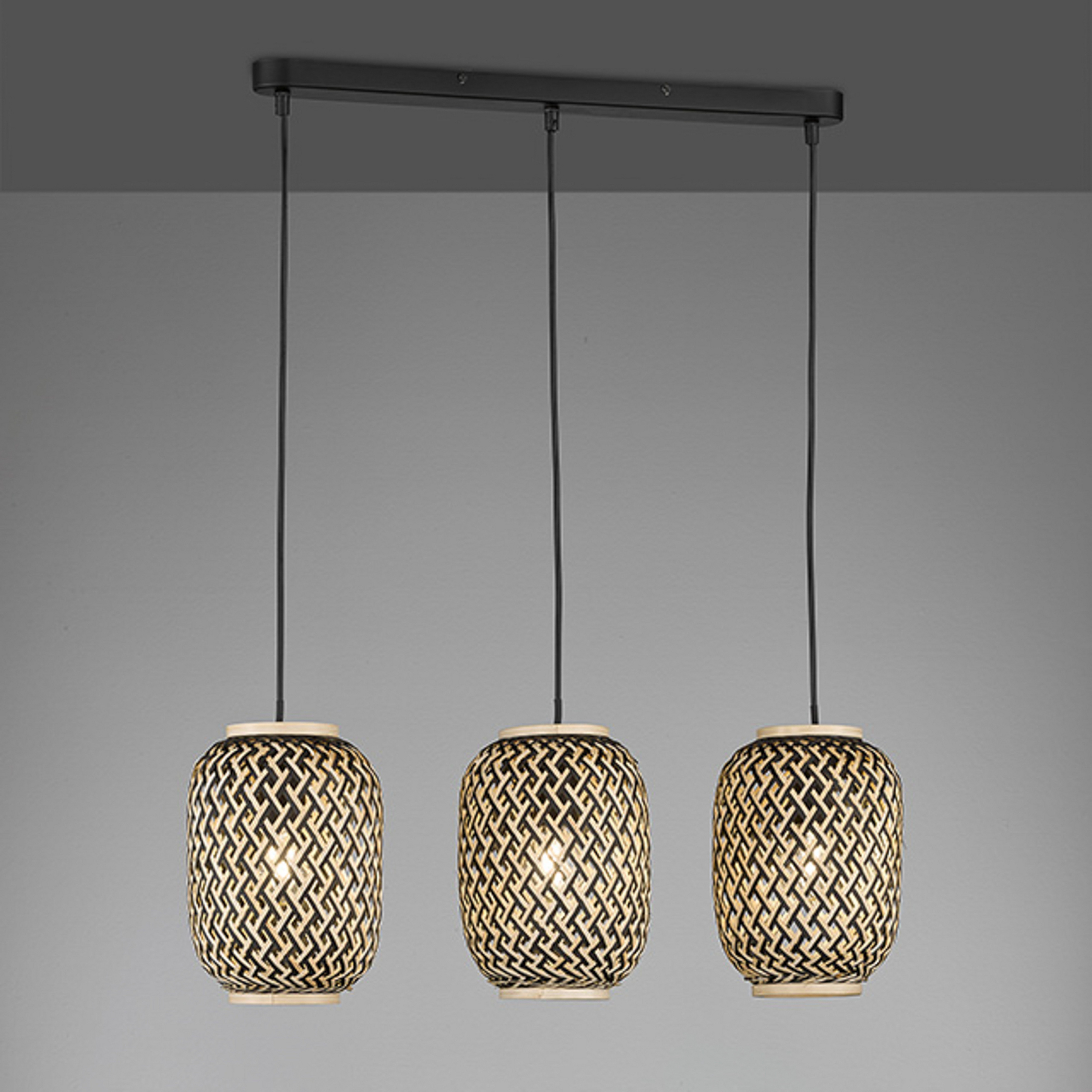 Suspension Hummel en bambou, trois lampes