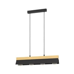 Lámpara colgante Tarrafo negro, madera Natur, 4 luces