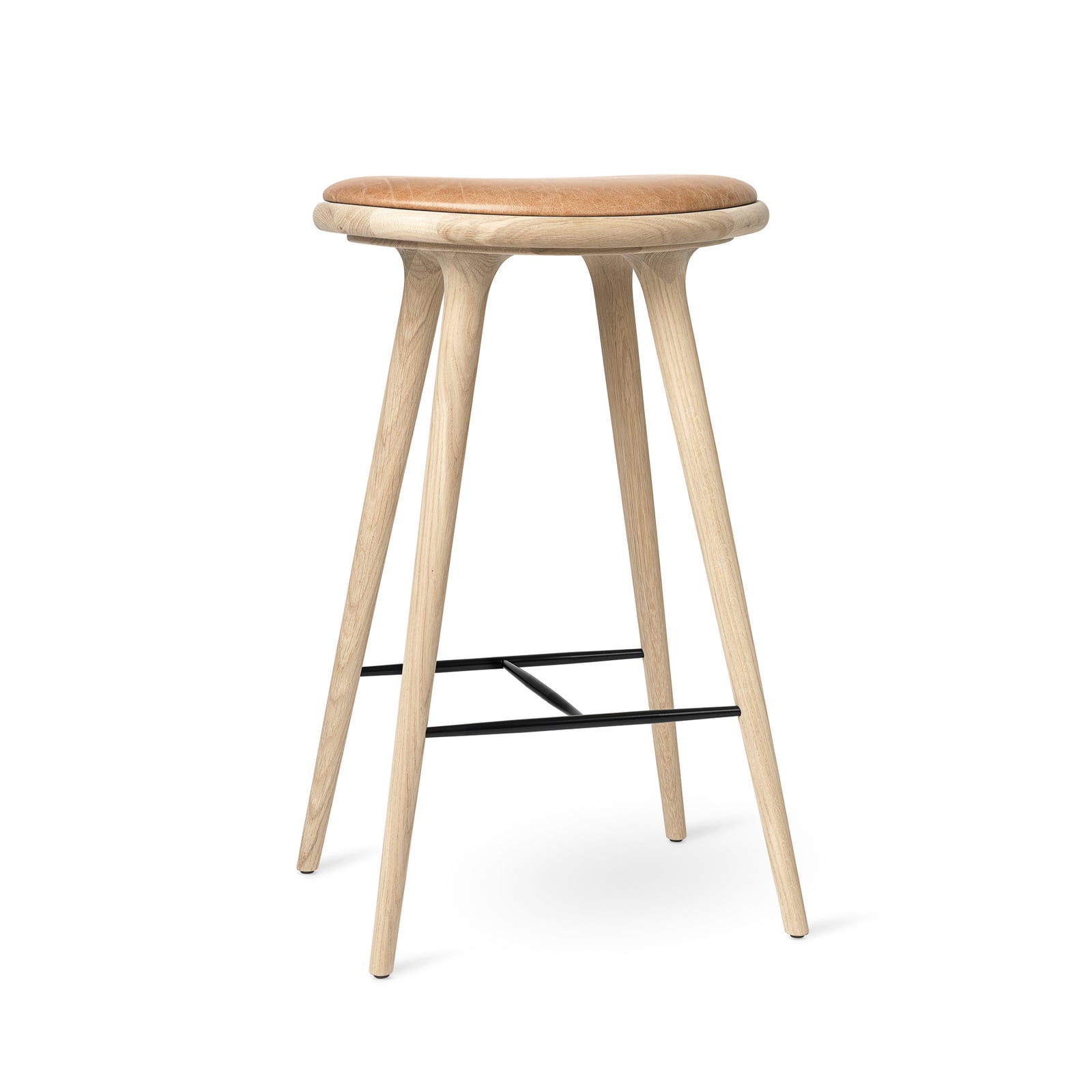 Tabouret de bar, marron, chêne/cuir, hauteur 69 cm - Mater
