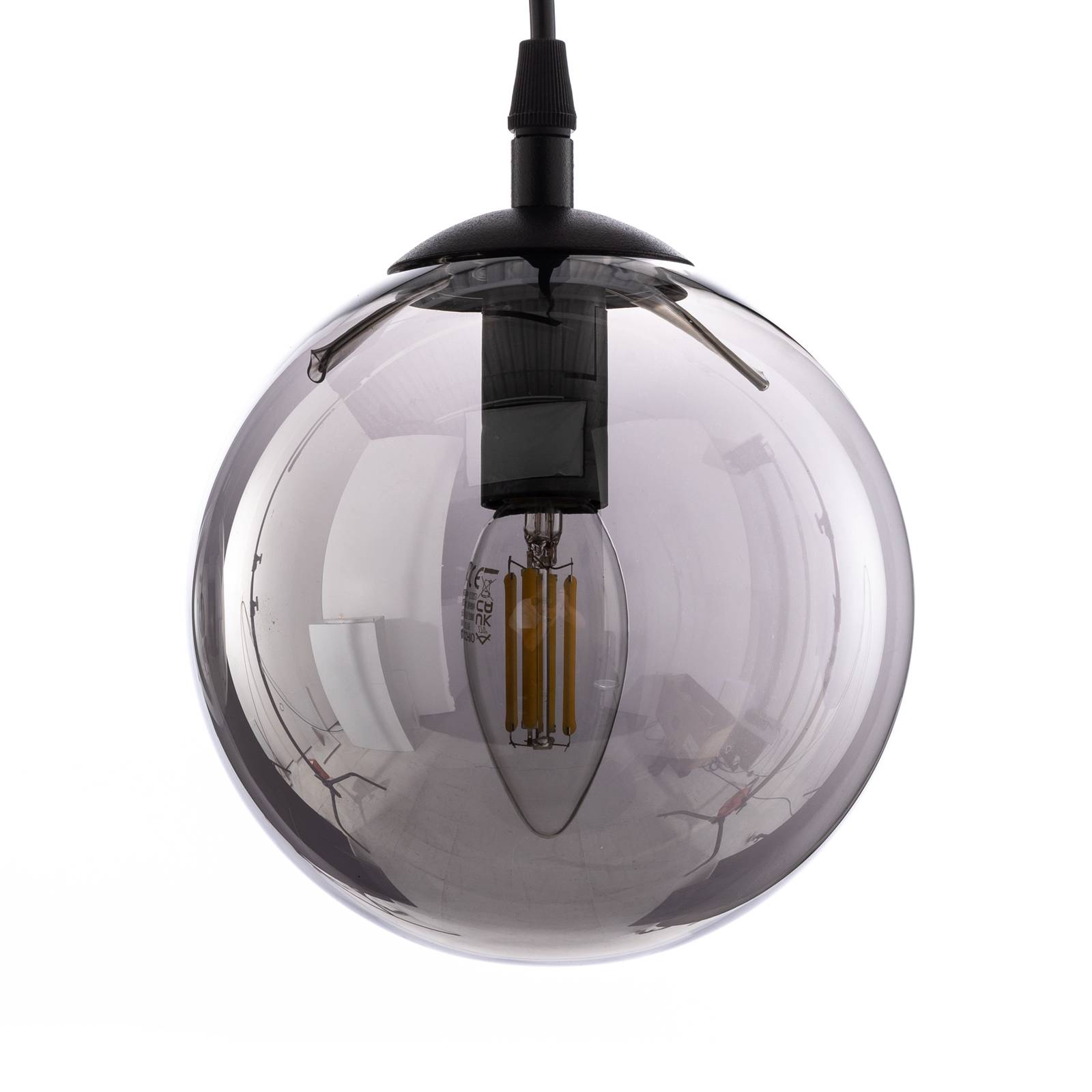 Lampa wisząca Glassy, 3-punktowa, prosta, czarna, grafitowa, szkło