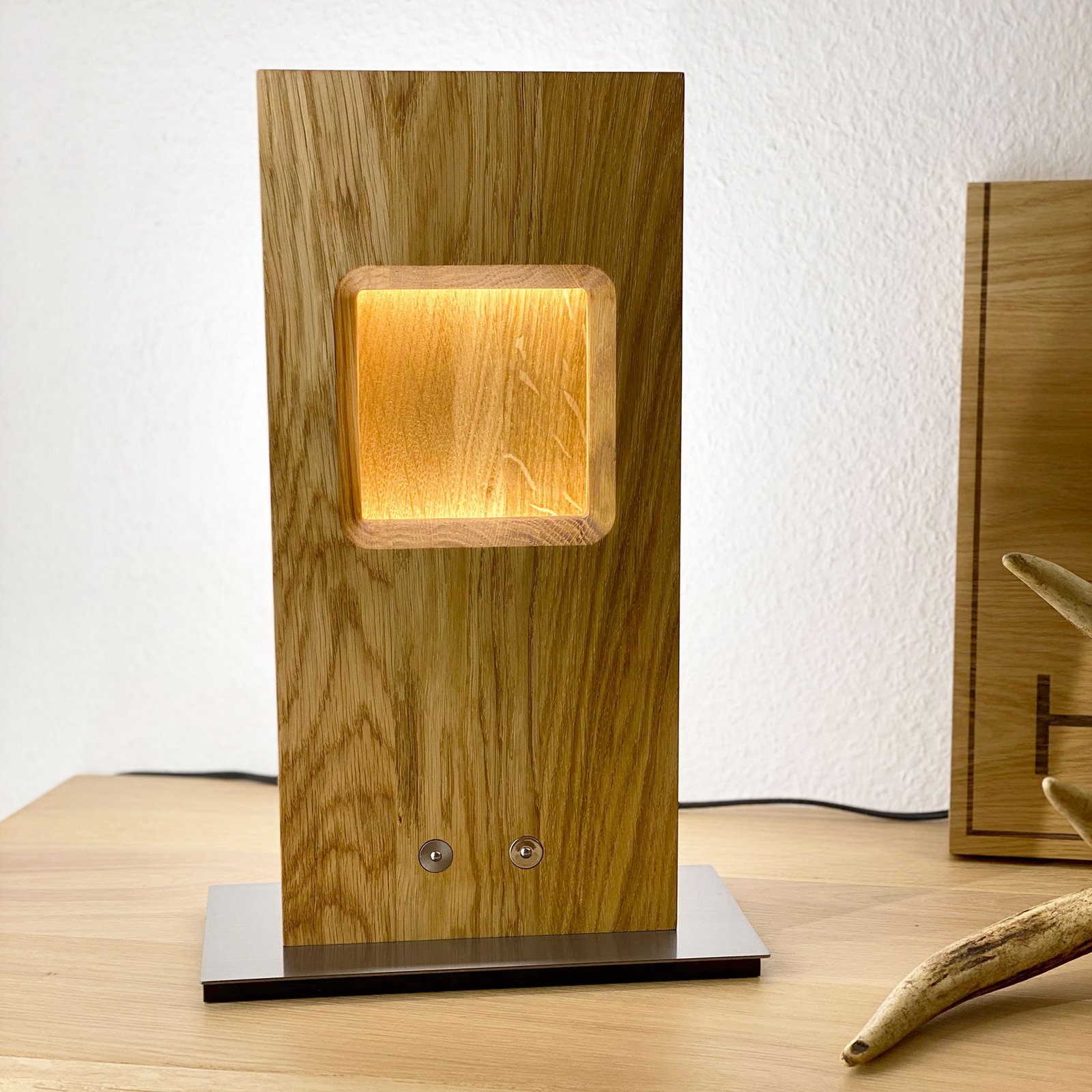 HerzBlut Pan LED table lamp, oiled oak, dimmable