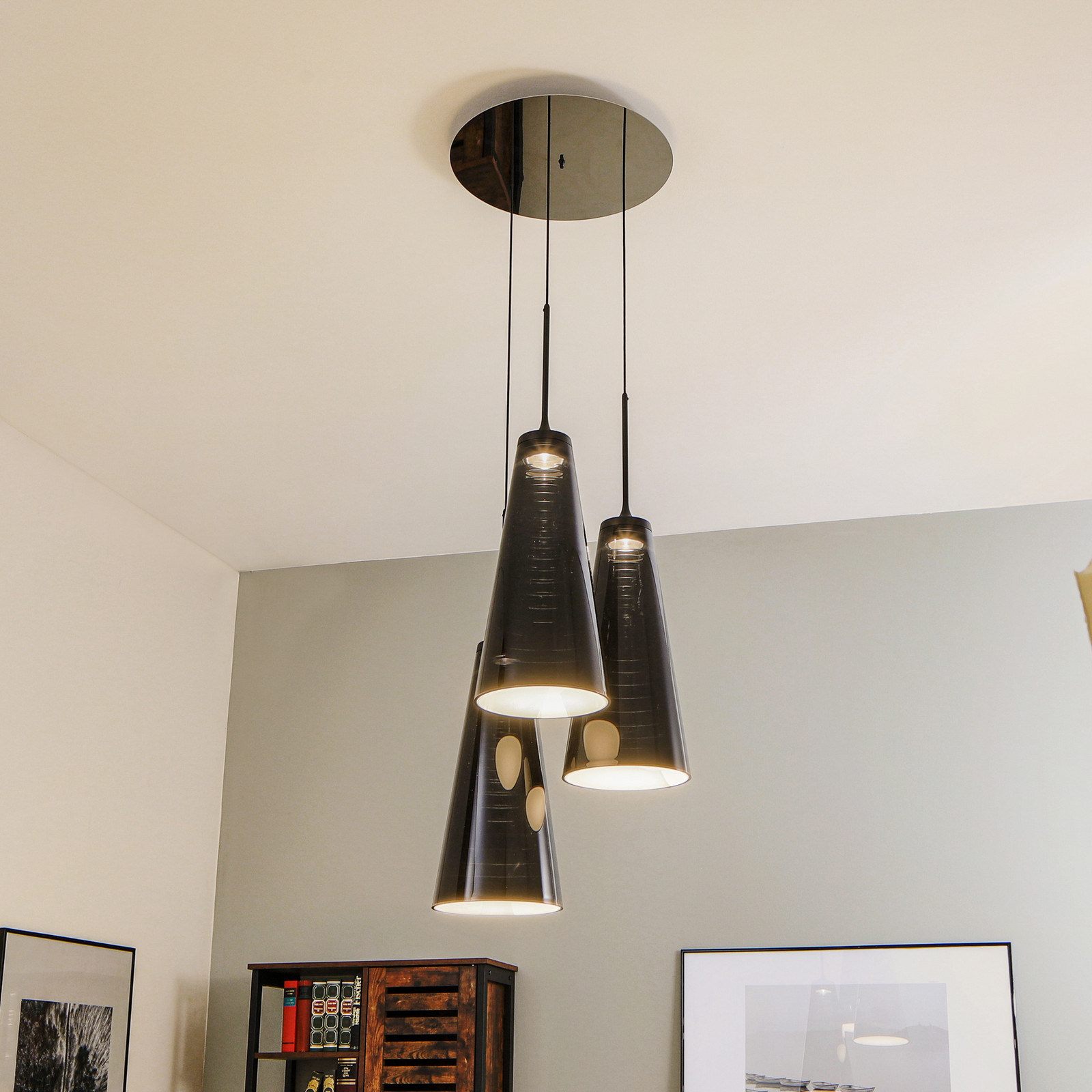 Lampă suspendată Artemide Look at Me 21 3 lumini - Camera de zi / sufragerie - Design - negru transparent - Plastic