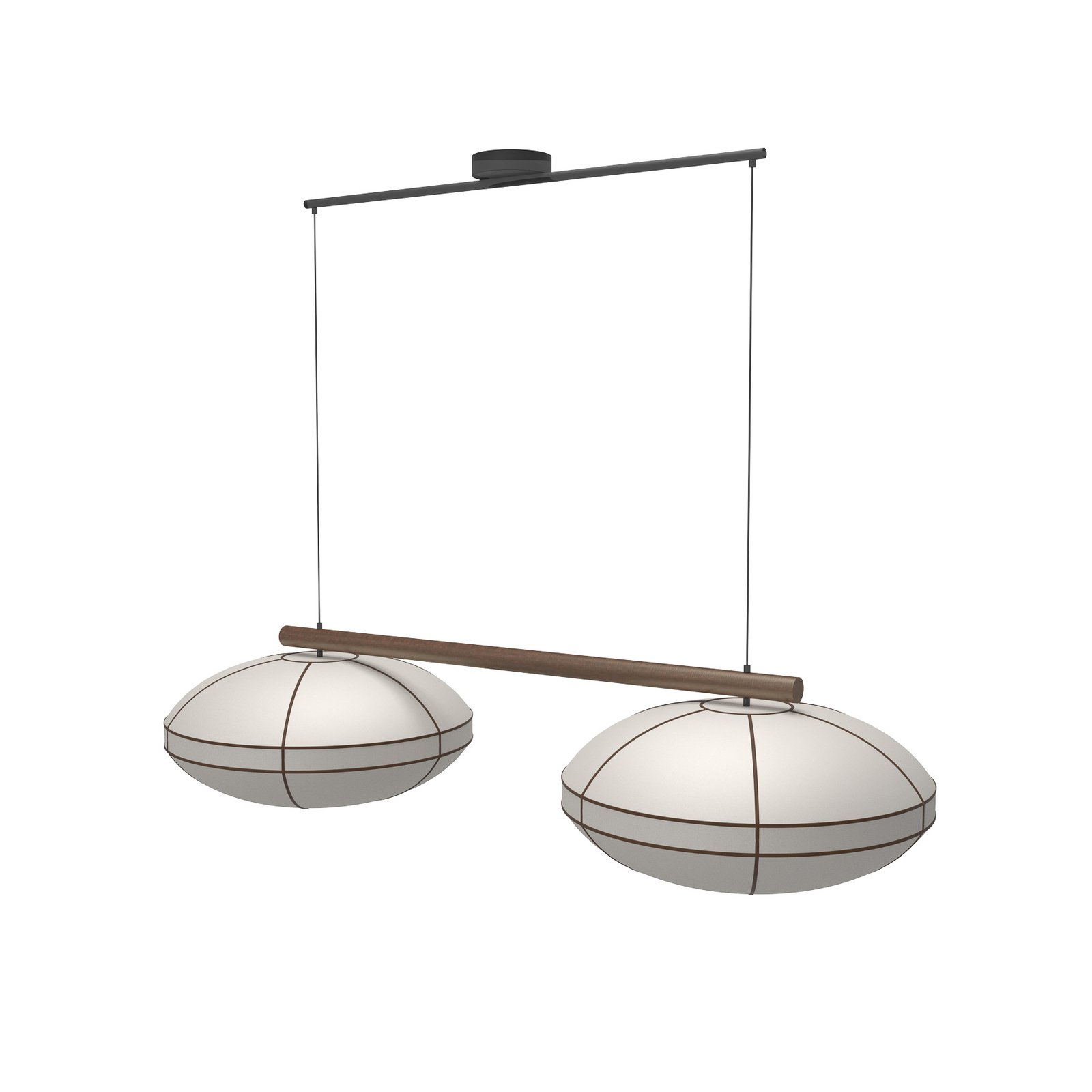 Lucande piekaramā lampa Eria, balta, audums/koks, 2 spuldzes, 117 cm