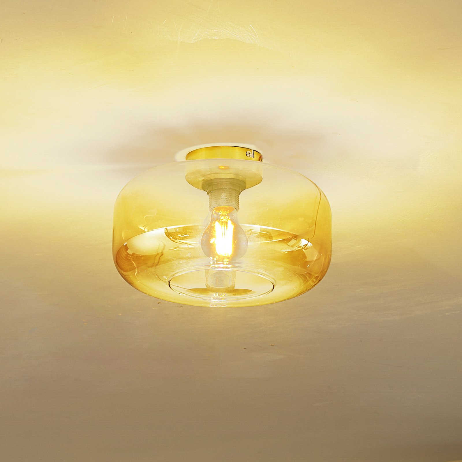 Lindby ceiling light Hildur, Ø 28.5 cm, amber, glass