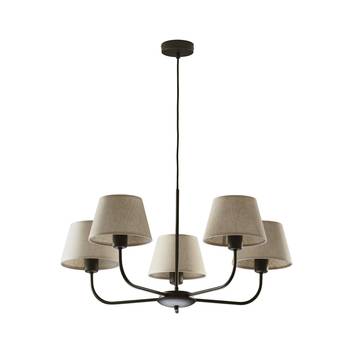 Chicago chandelier, linen lampshades, 5-bulb
