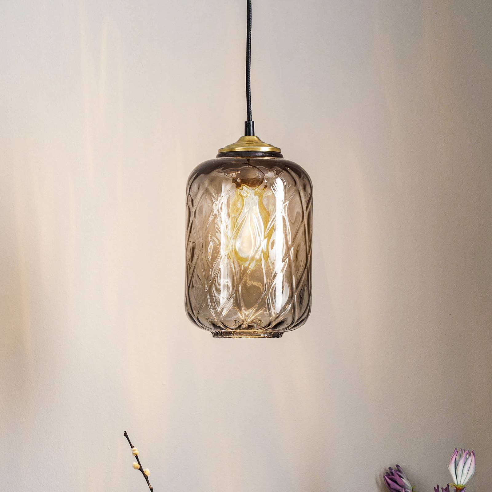 Solbika Lighting Suspension Tezeusz Abat-jour en verre gris fumé Ø 17cm