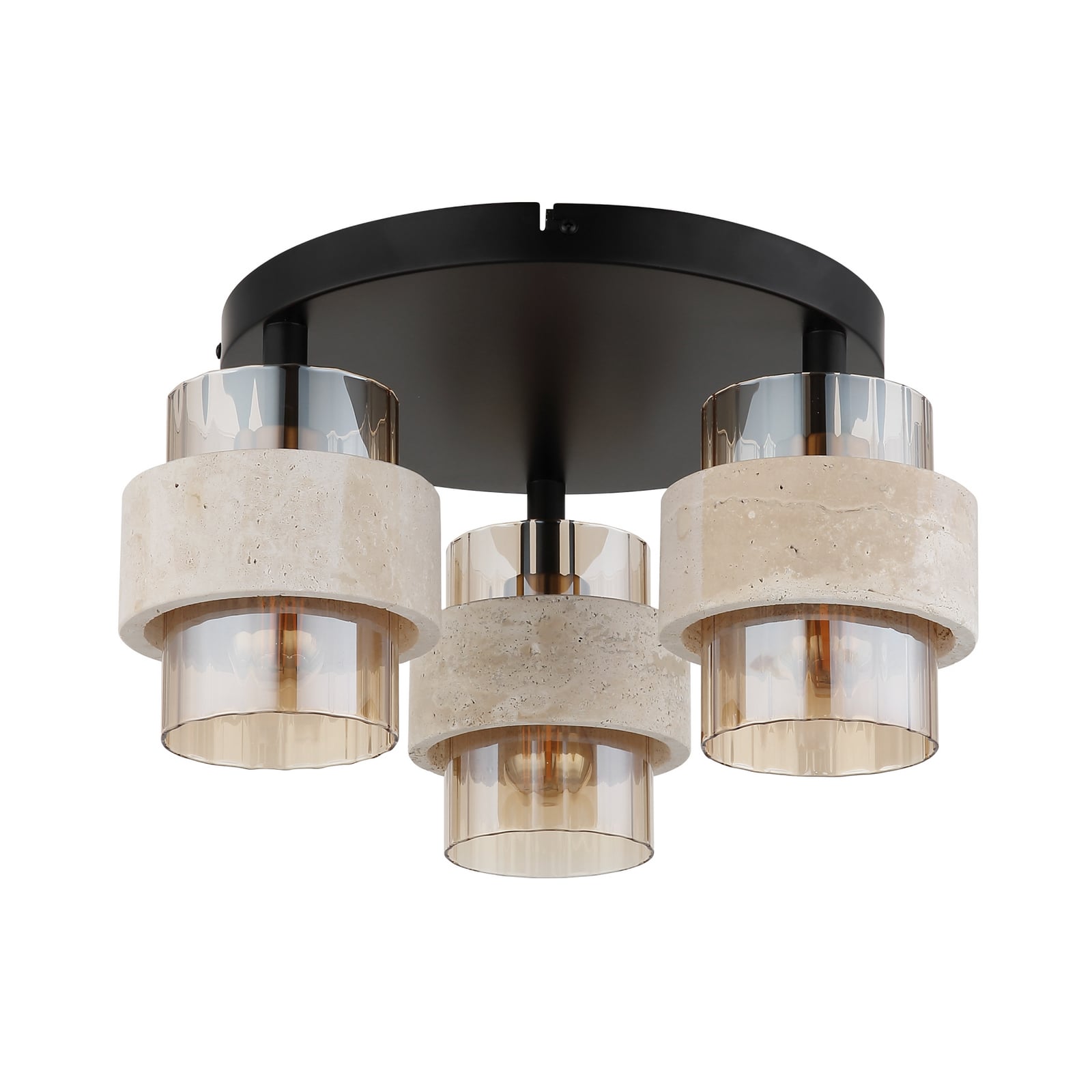 Plafondlamp Daren, 3-lamps, beige/amber/zwart, Ø 38 cm, E27 Plafondlamp Daren, 3-lamps, beige/amber/zwart, Ø 38 cm, E27