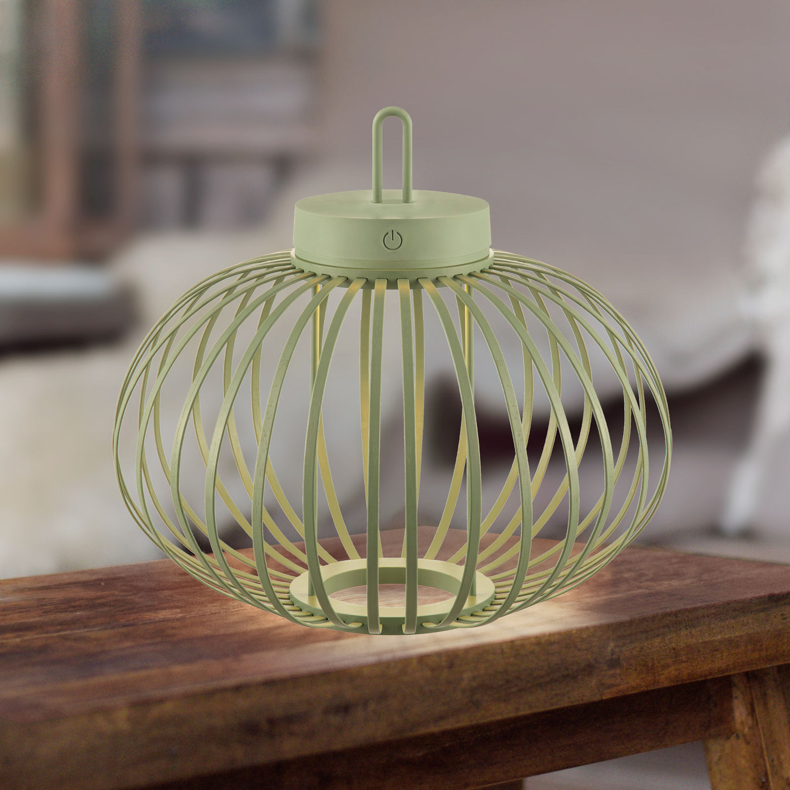 JUST LIGHT. Akuba lámpara de mesa LED recargable, verde, 33 cm, bambú