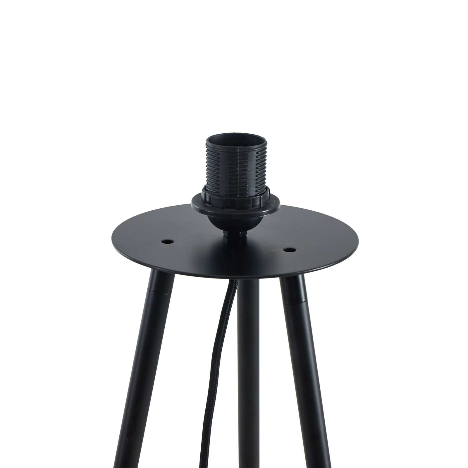 Stojacia lampa Lindby Nerys, čierna, bambus, Ø 31,5 cm, trojnožka