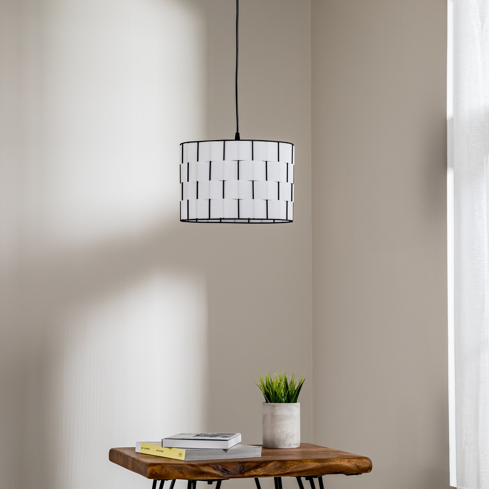 Atlanta pendant light, white, Ø 30 cm, textile, E27