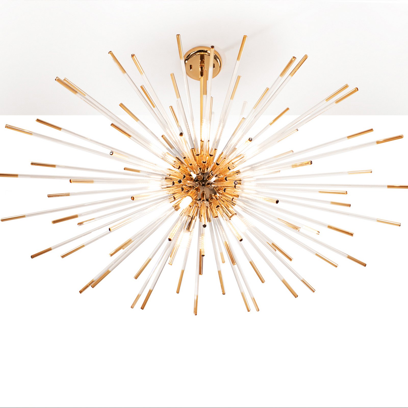 Hängeleuchte Evasion, 9-fl., gold, Metall, Glas, Ø 100cm