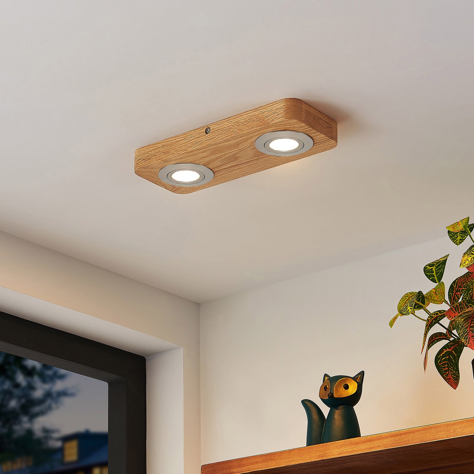 Lindby Mikari -LED-kattovalo puuta, 2-lamppuinen