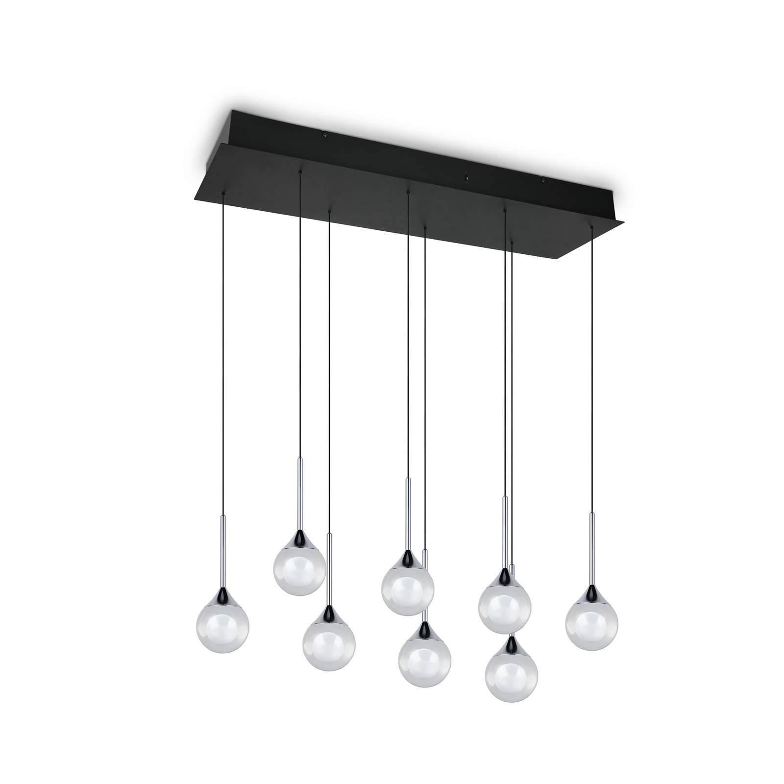 Lámpara colgante LED Calista, cromada, longitud 90 cm, metal/cristal, 8 luces