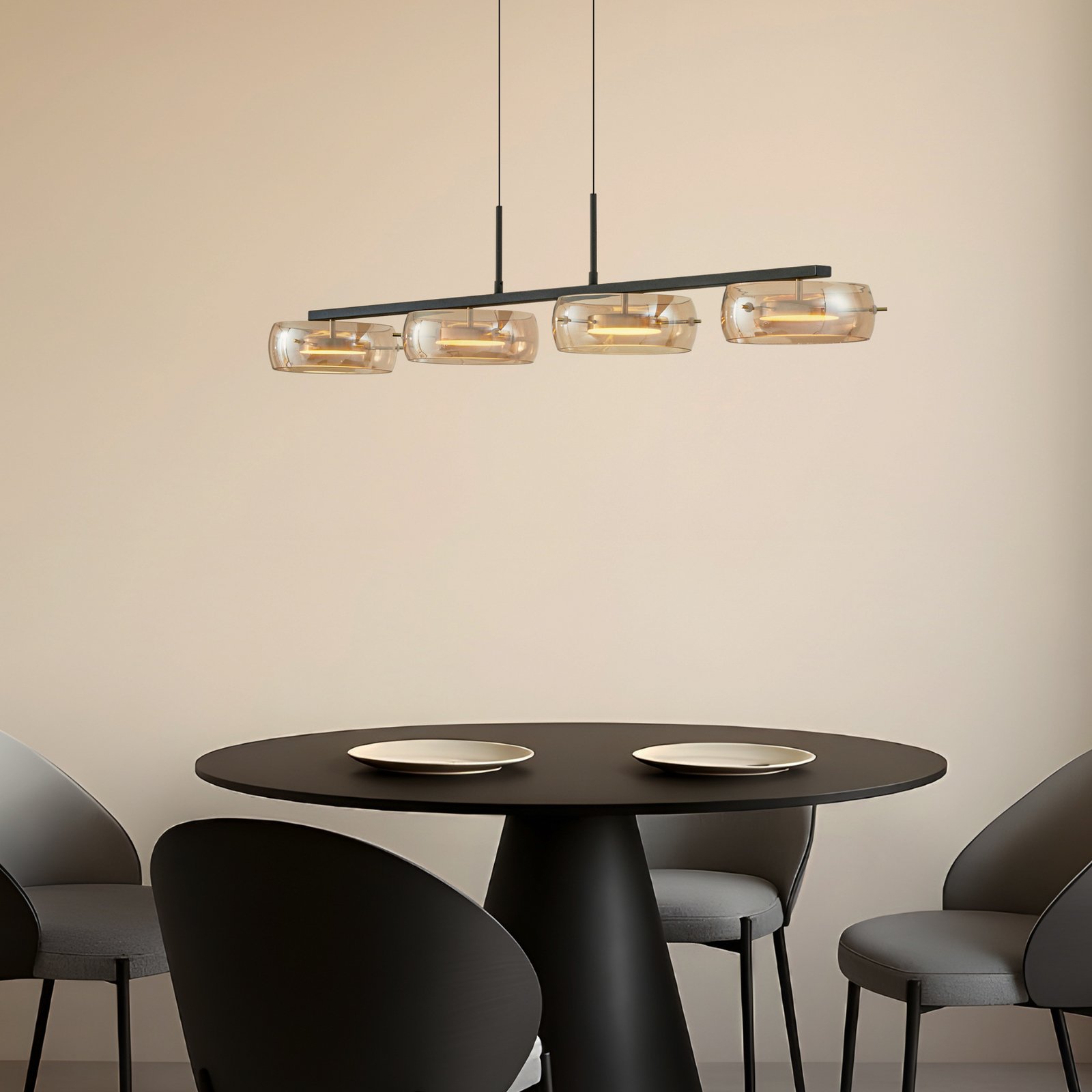 Lucande LED-hänglampa Martis, bärnstensfärgad, 4 lampor, dimbar