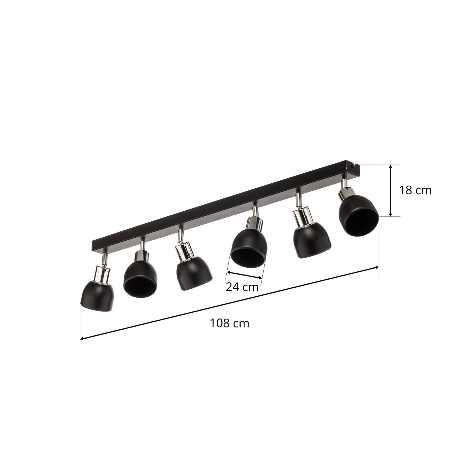Stropní bodové svítidlo Frano, šestice světel, černá/chromovaná