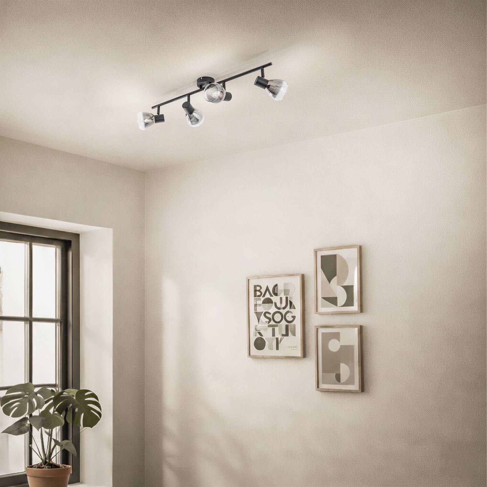 Plafonnier Lindby Pendura, à 4 lampes, noir, verre