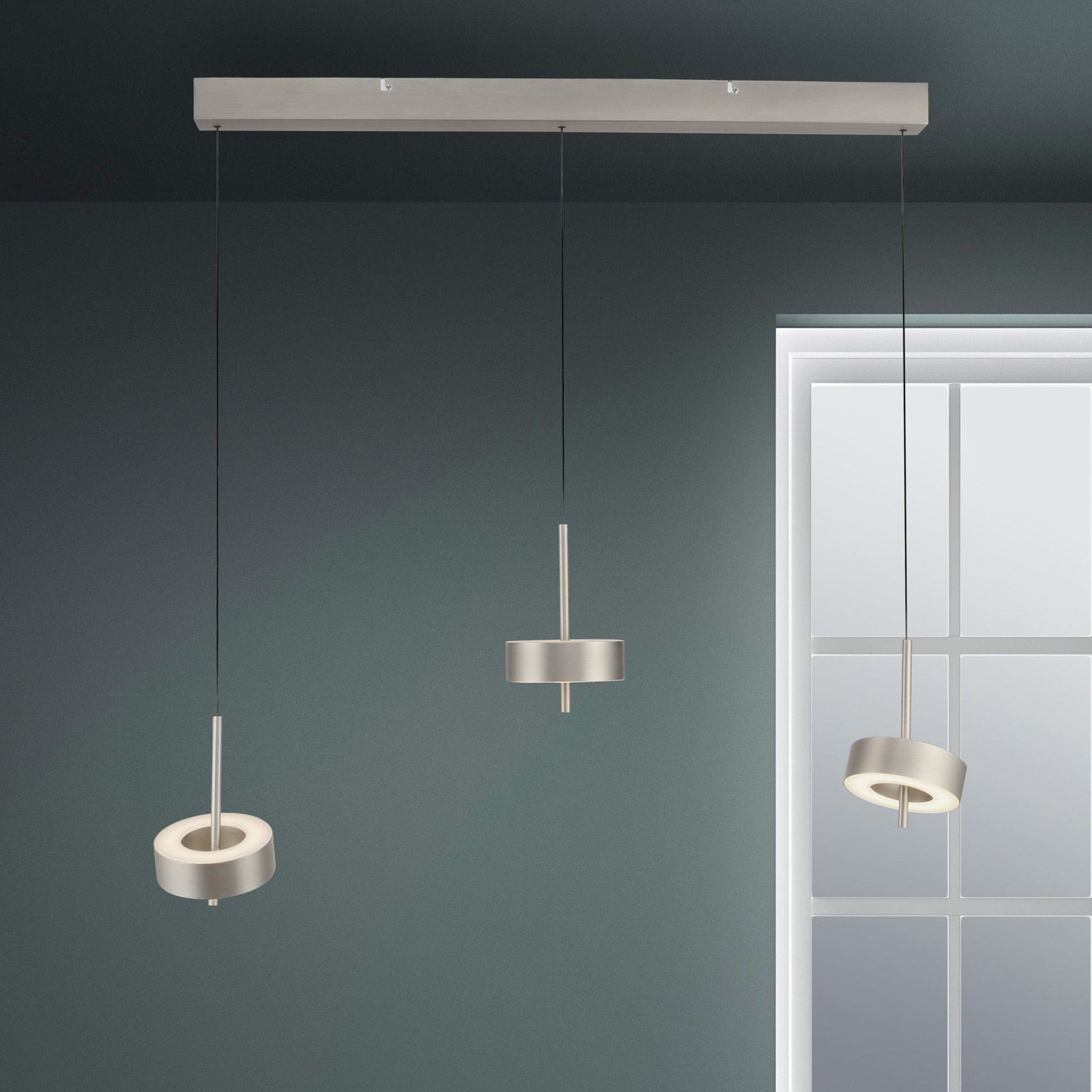 Paul Neuhaus Smart LED hanging light Q-Rotate, aluminium 3-light.