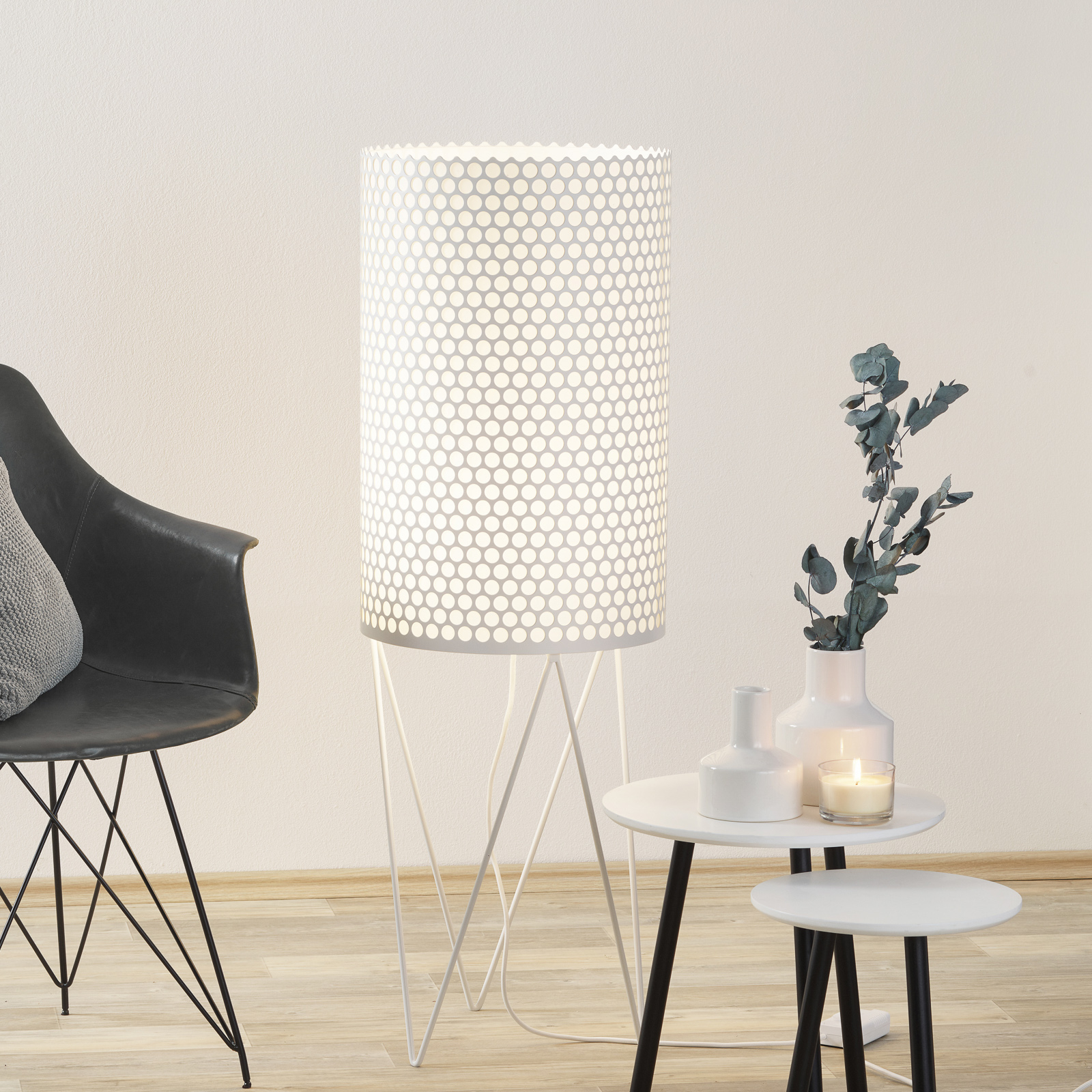 GUBI Pedrera PD2 floor lamp with dimmer, white, for Living / Dining Room, metal, E27, 105 W, energy efficiency: A++, H: 113 cm