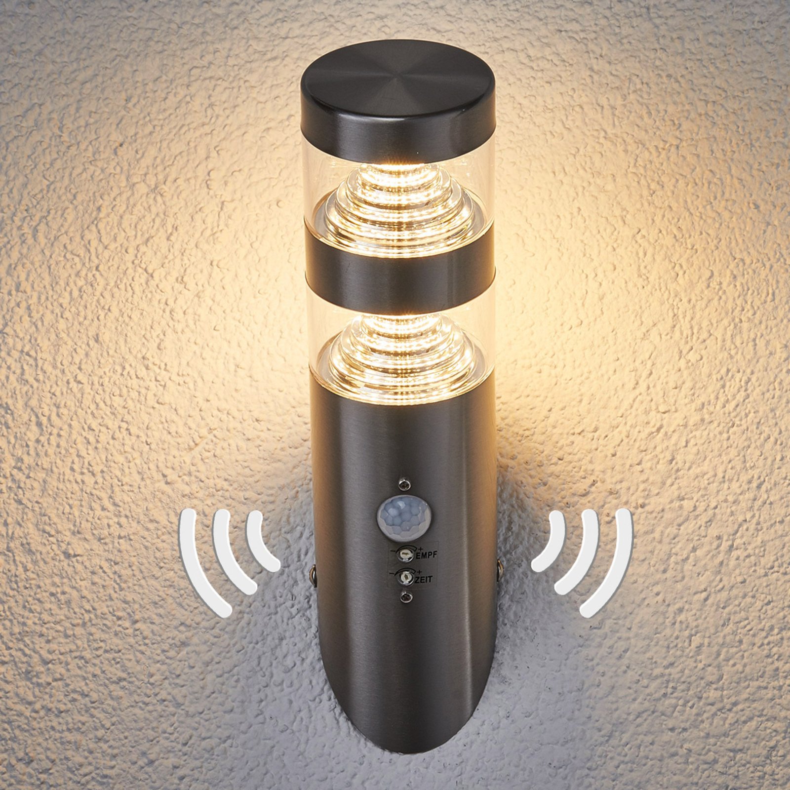 LED-Edelstahl-Außenwandleuchte Lanea schräg Sensor