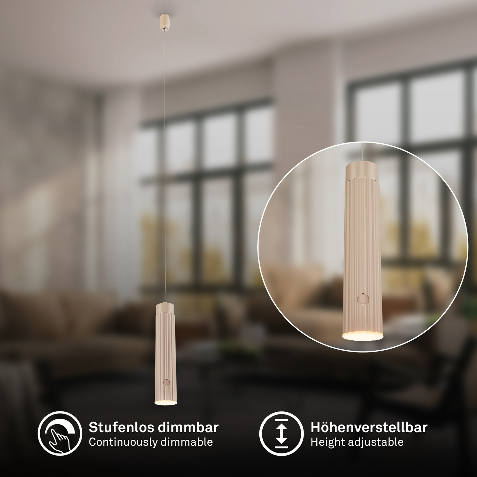 Lámpara colgante LED recargable «Hang», color beige, plástico, atenuable Lámpara colgante LED recargable «Hang», color beige, plástico, atenuable