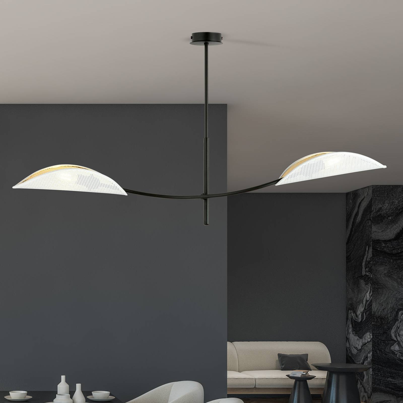 Lampa sufitowa Lotus, czarno-biało-złota, 2-punktowa