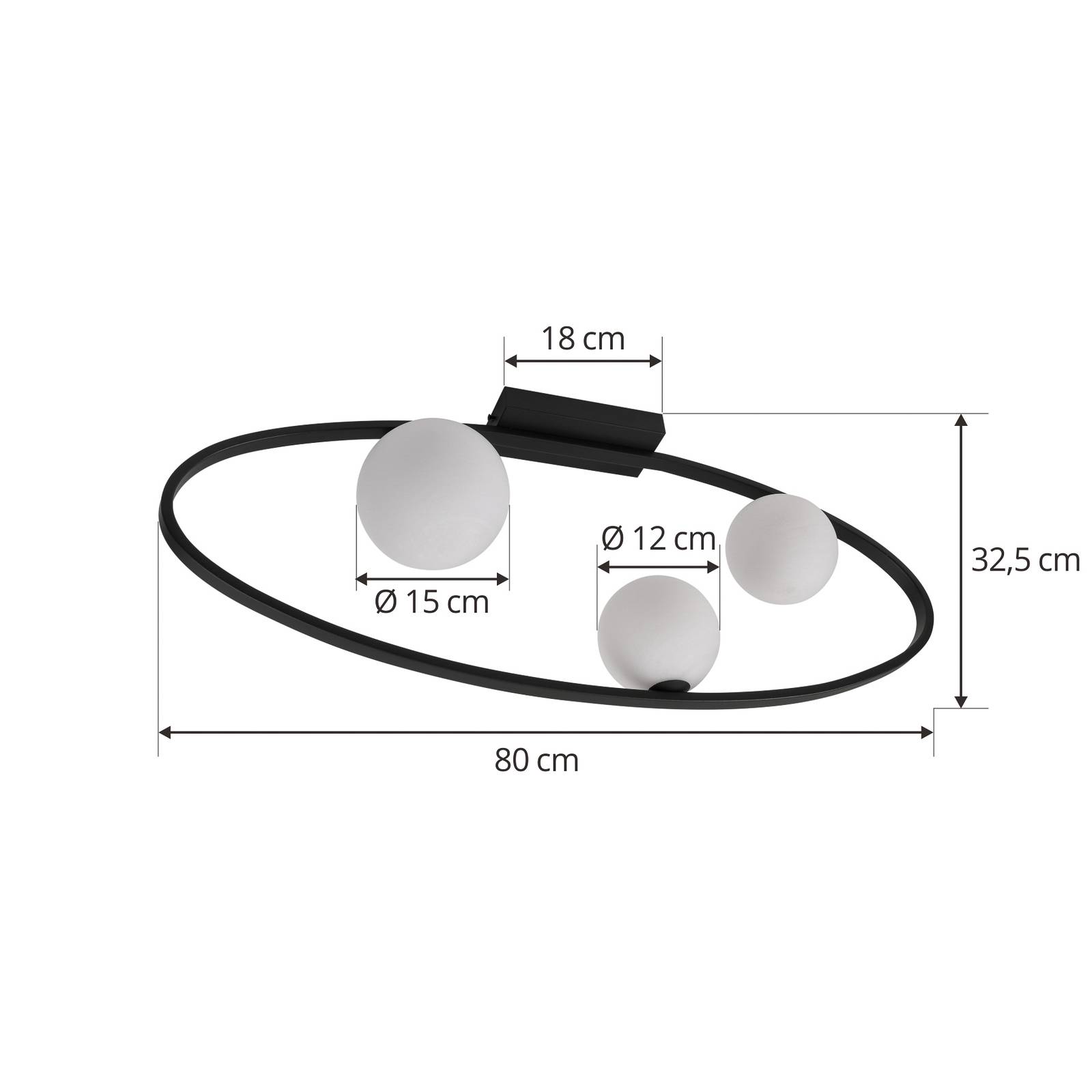 Lampa sufitowa Lucande Kulka, 3-punktowa, czarny, szkło, G9