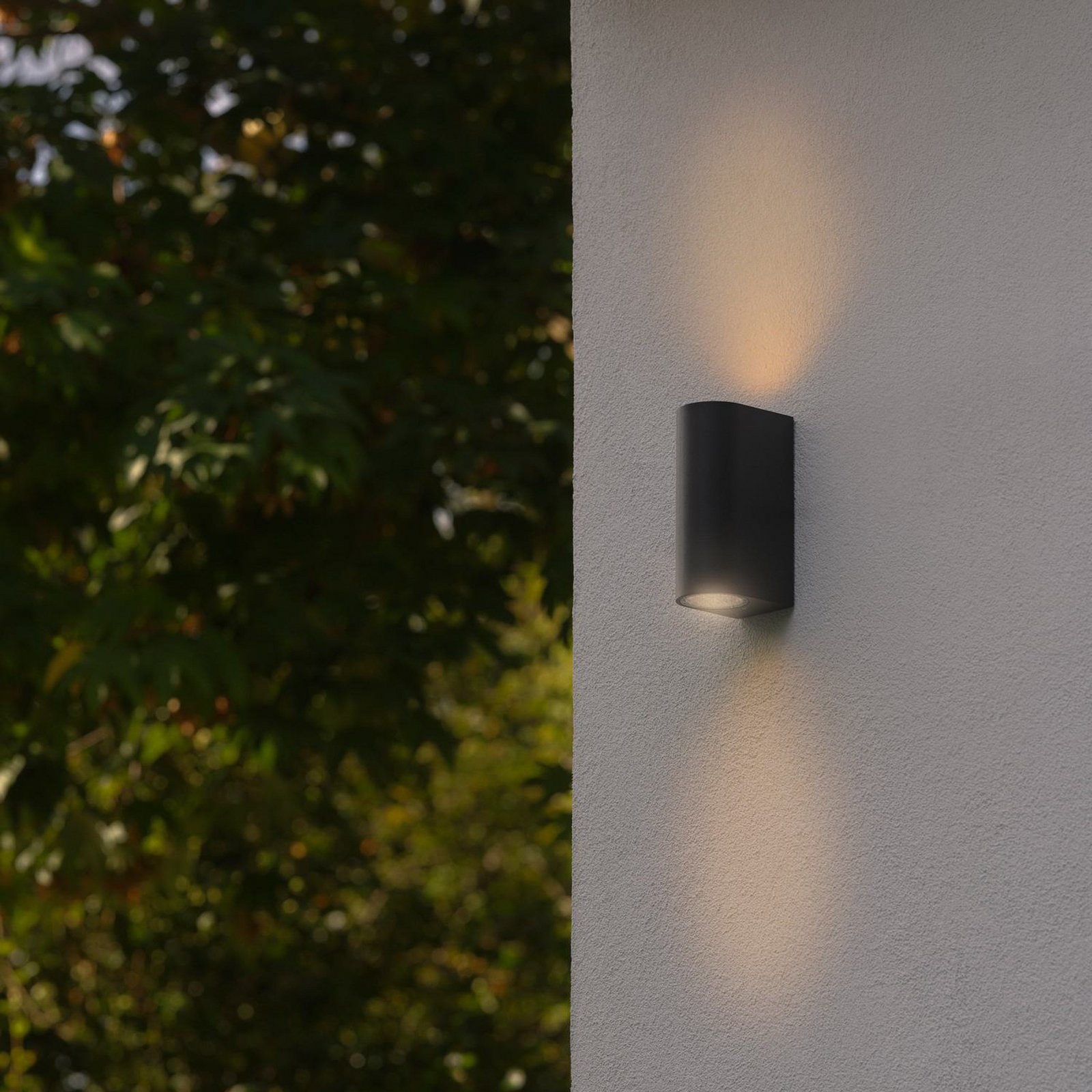 Dion Double outdoor wall light, black, GU10, aluminium, IP44