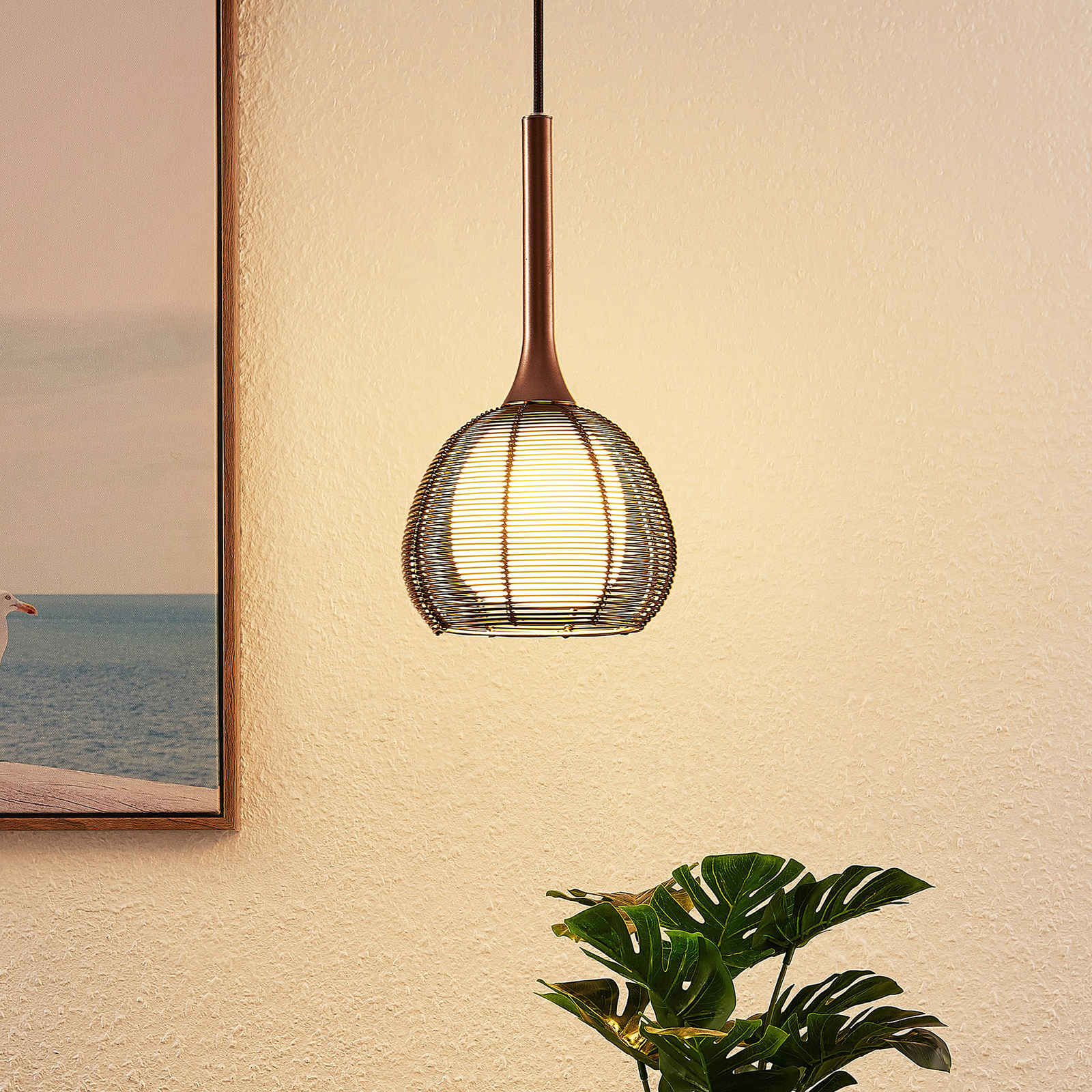 Lucande Tetira hanging lamp, 1-bulb, 16.5 cm brown