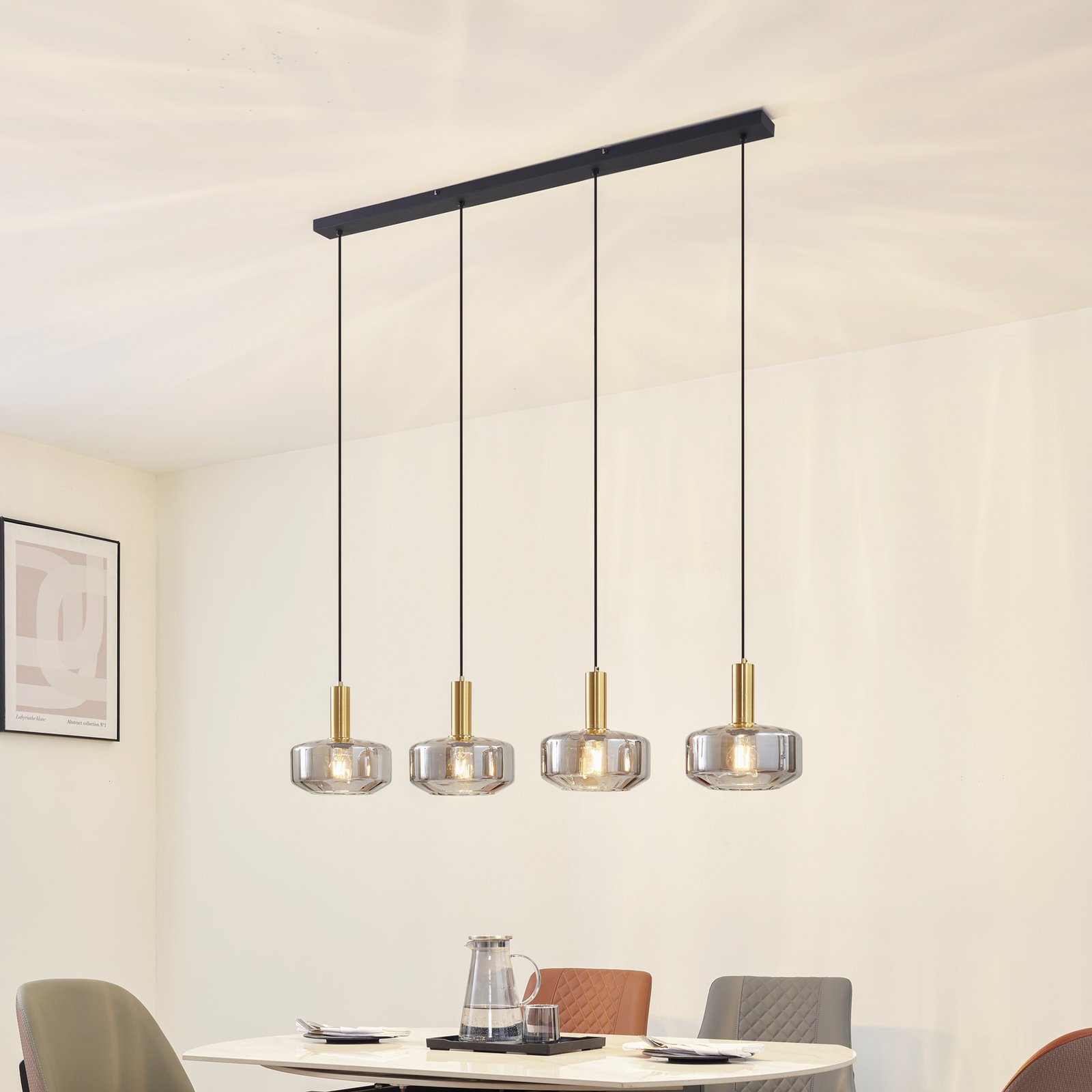 Lindby suspension Hildur, à 4 lampes, gris fumé, verre