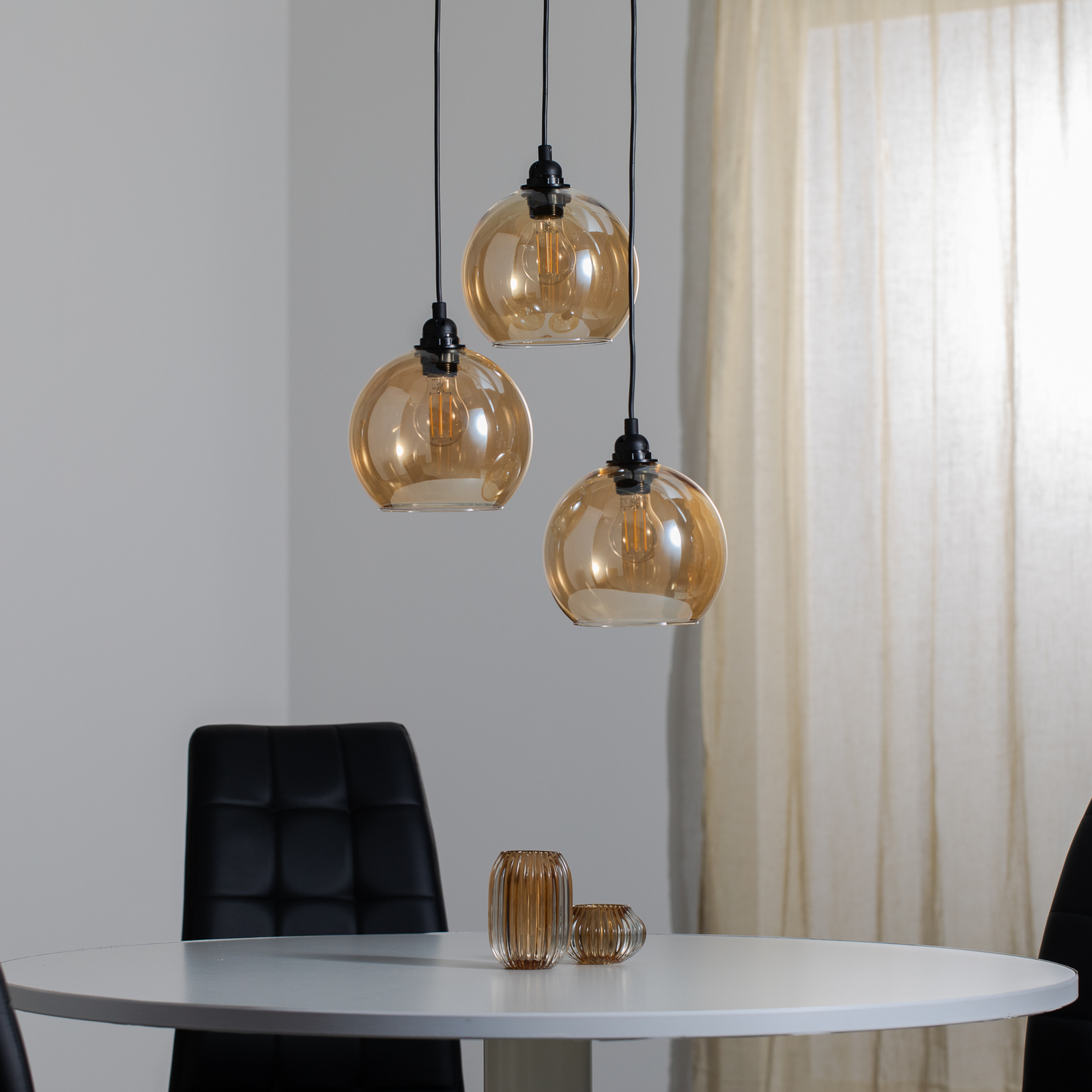 Hanging light Gold 021 3-bulb rondel glass Ø20cm