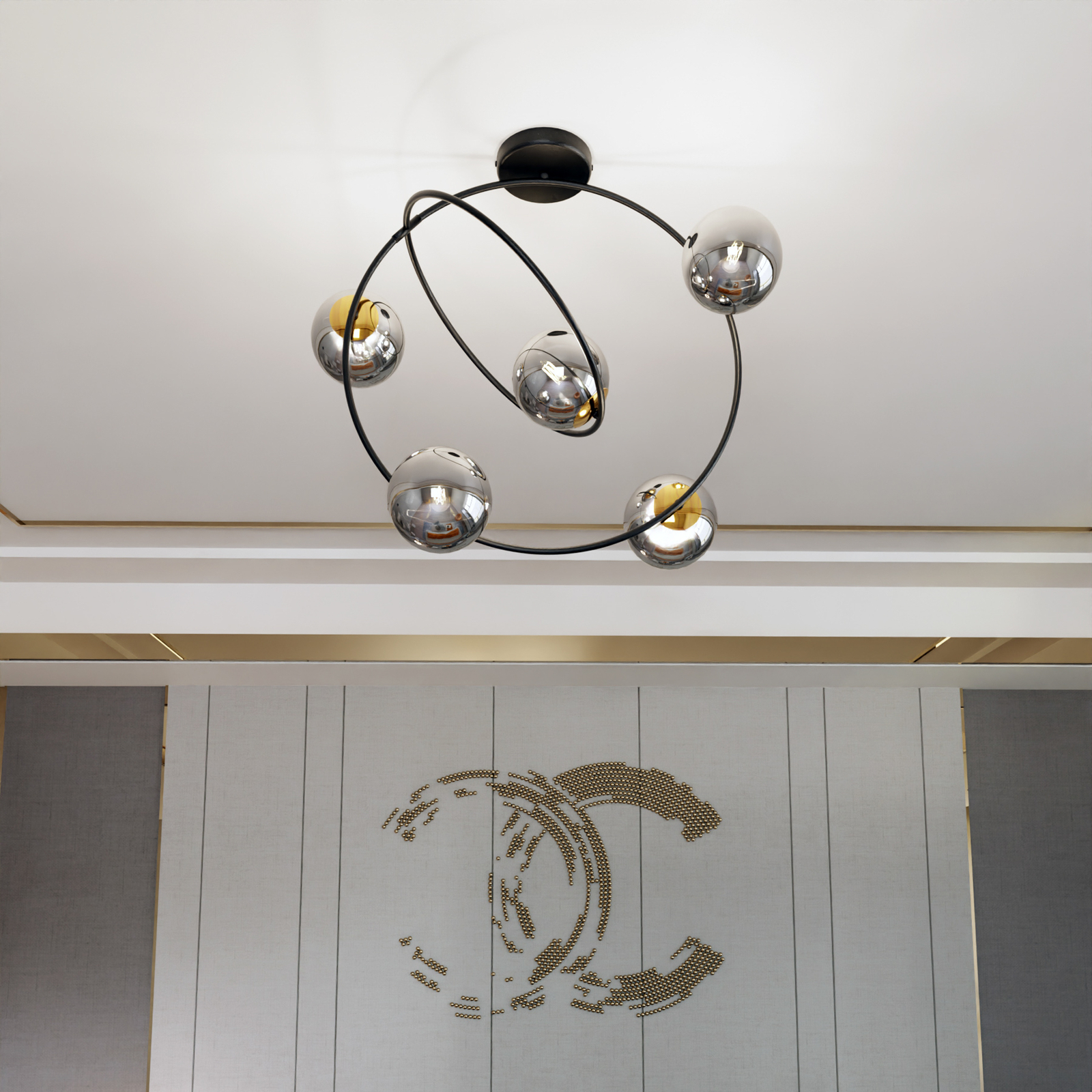 Plafondlamp Ascella, verticaal, 5-lamps, grafiet