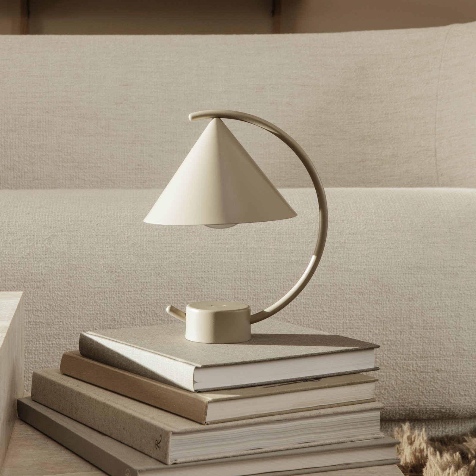 ferm LIVING LED rechargeable table lamp Meridian, beige, dimmable