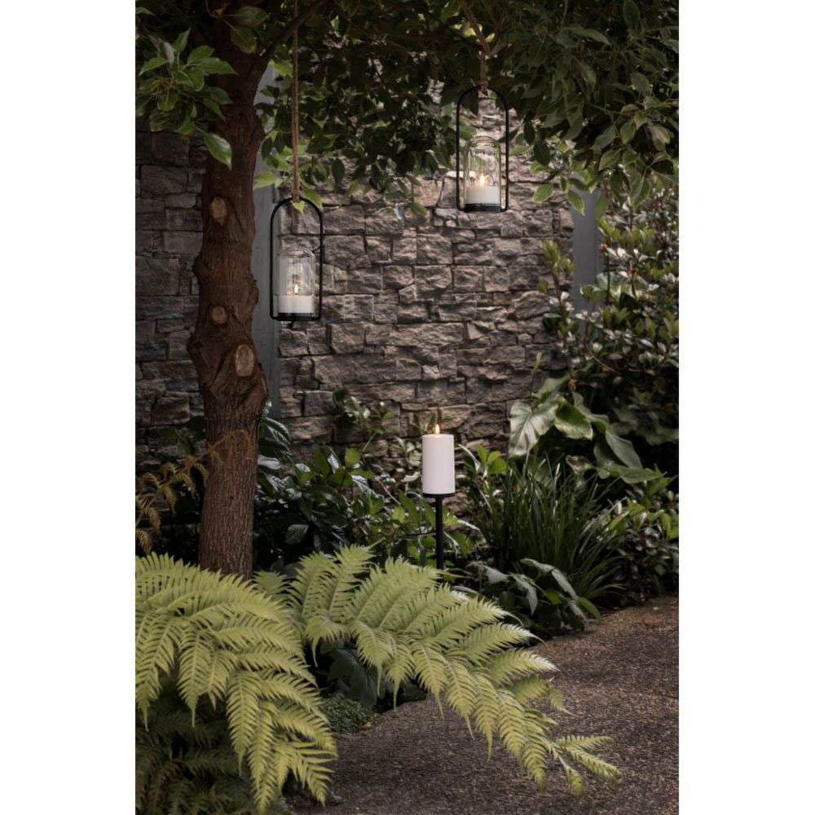 Outdoor Lantern Set w/Glass Dome, Handle, Candle 84005, Remote - Uyuni Lighting