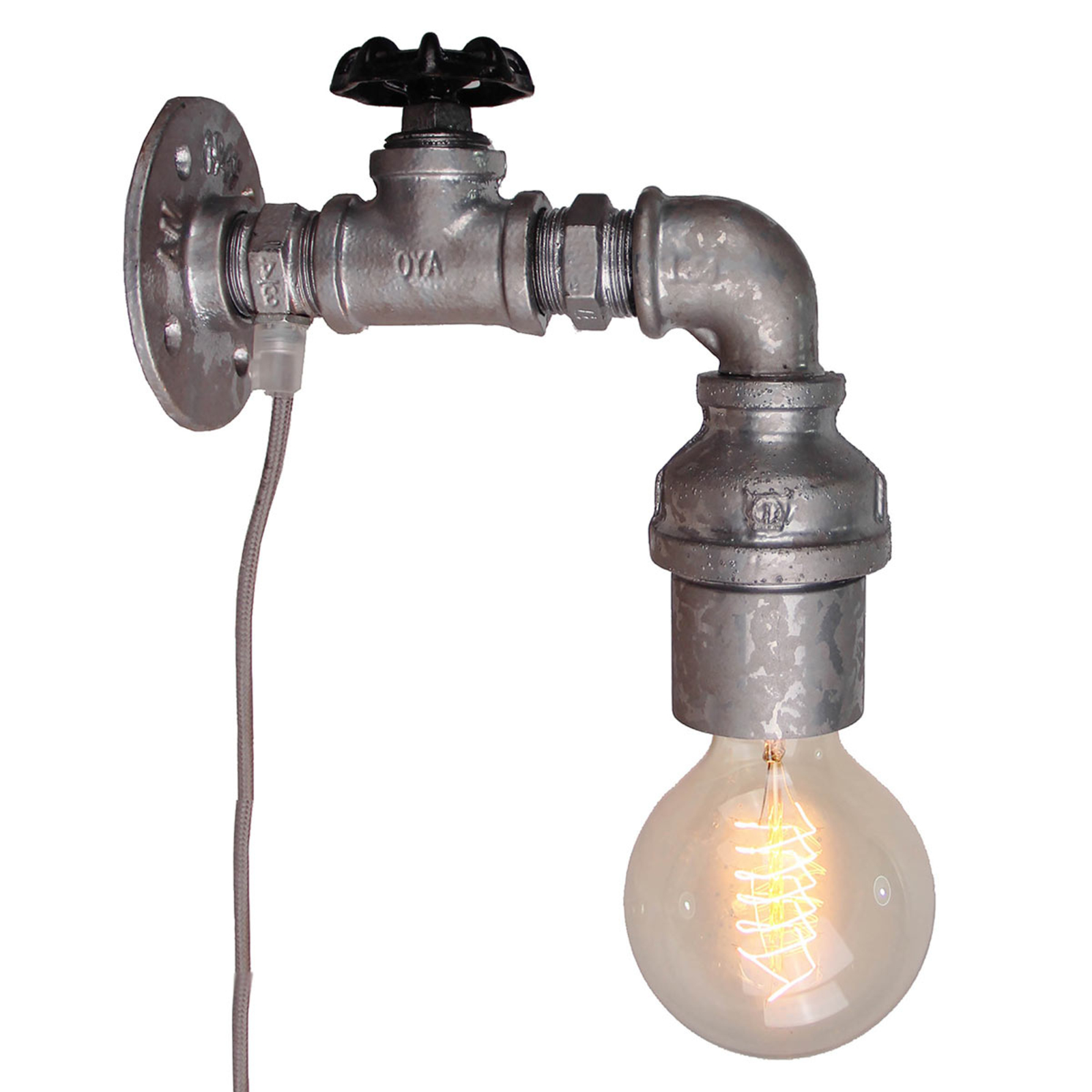 Brilliant With a switch on the cable - wall light Pipe, for Living / Dining Room, metal, E27, 60 W, energy efficiency: A++, W: 8.5 cm, H: 16.5 cm