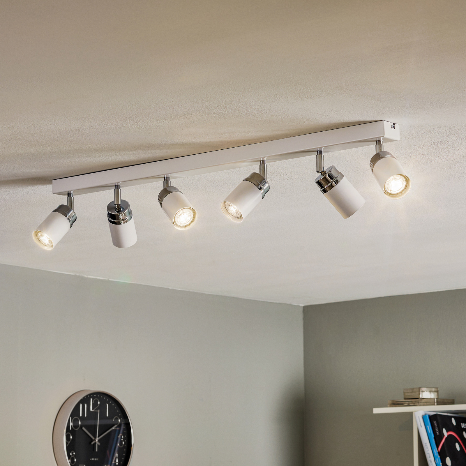 Spot pour plafond Reno, à 6 lampes, blanc/chromé