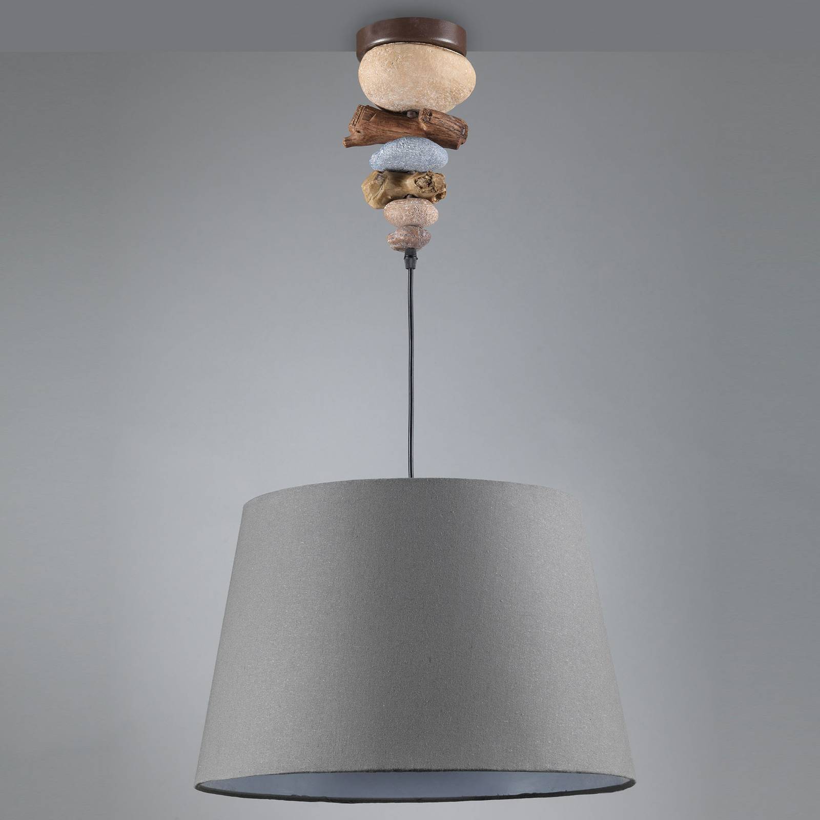 Suspension Vera abat-jour tissu et décor en pierre