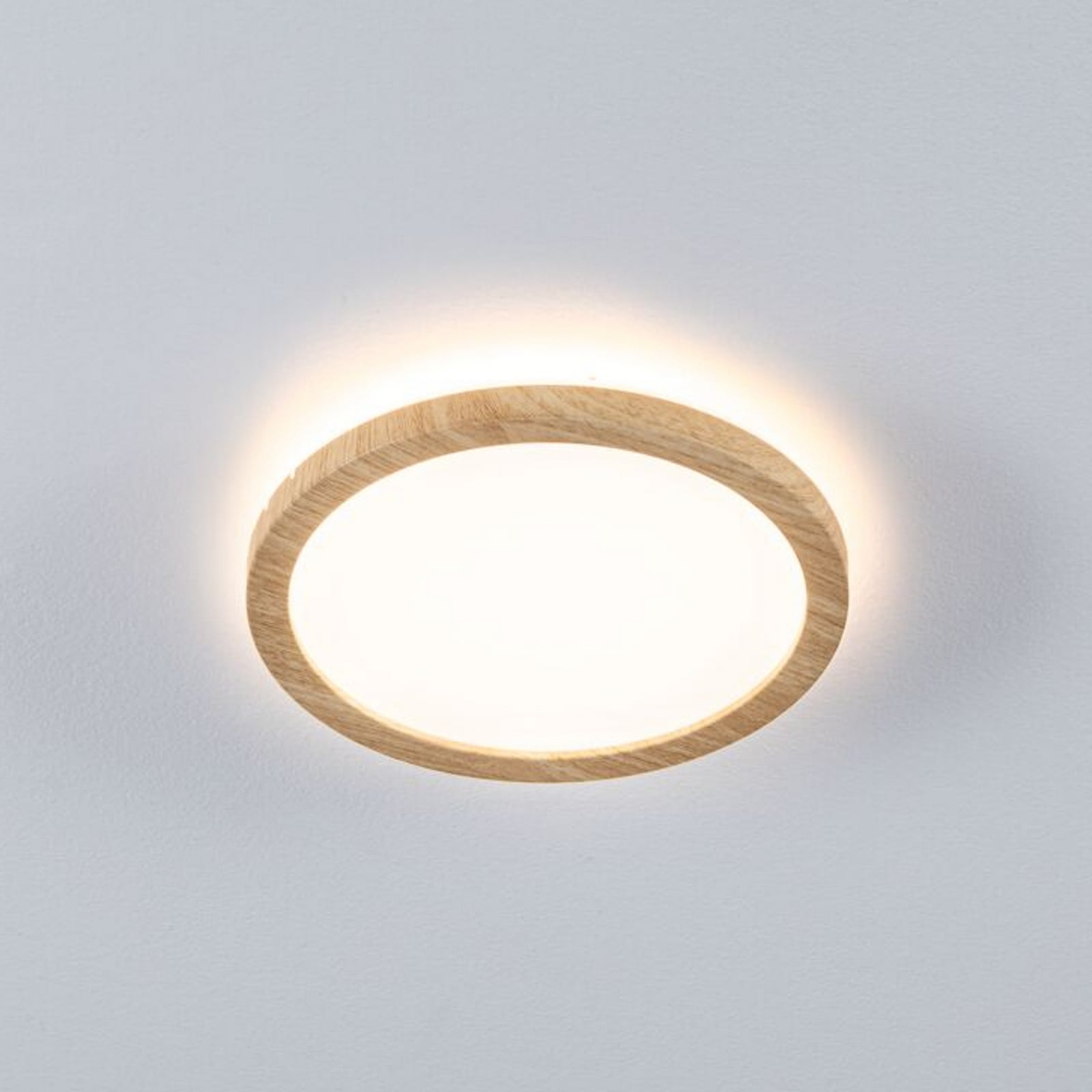 Paulmann LED-panel Atria Shine Ø19 cm træ IP44 3000K tænd/sluk