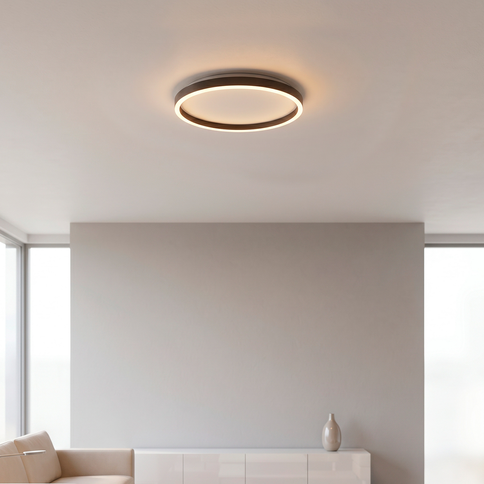 Lampa sufitowa LED Madlen, czarna, Ø 40 cm, aluminium, 3 000 K, ściemniana