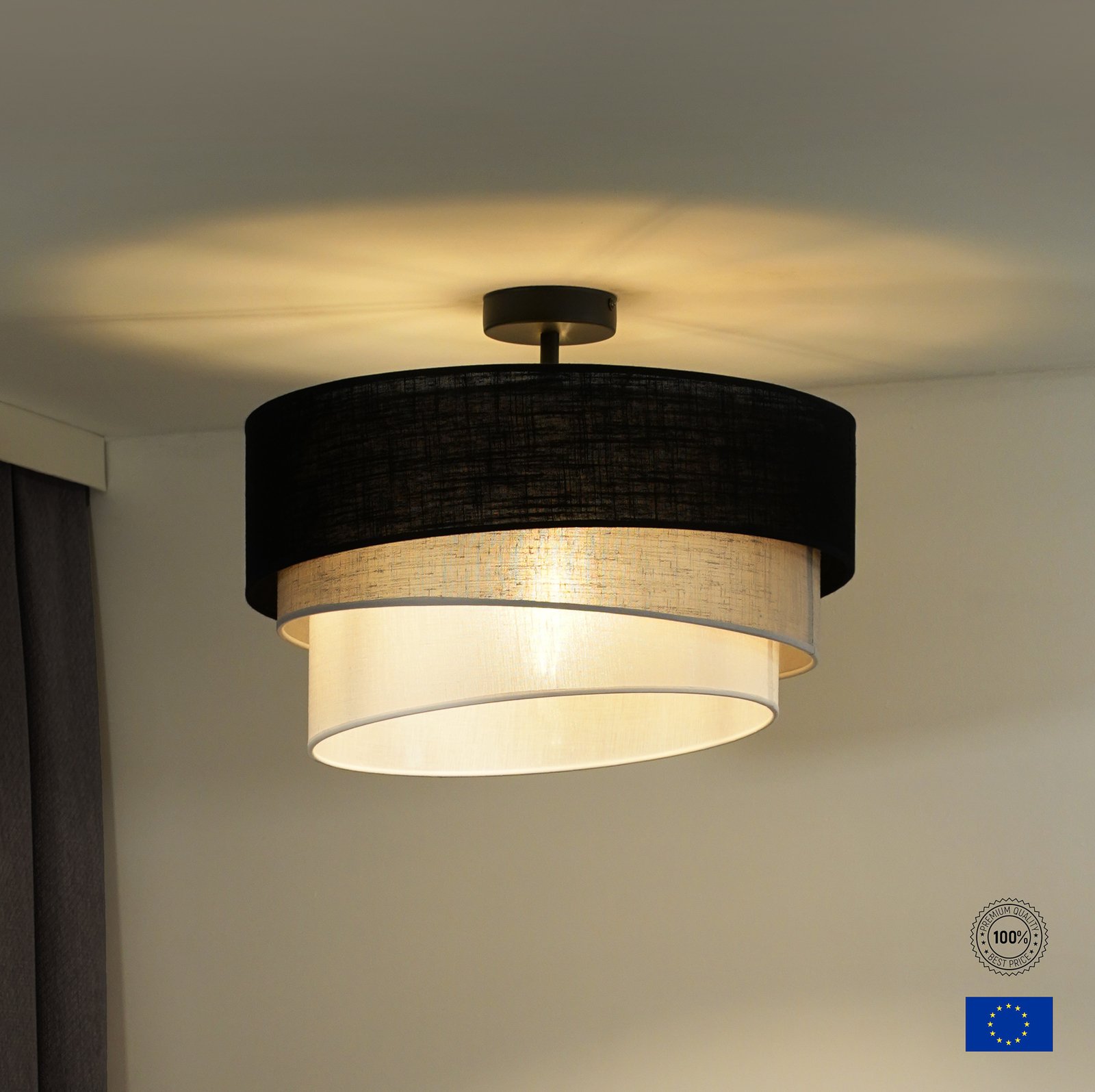 Euluna Trio ceiling lamp, black/grey/white, textile, Ø 45 cm
