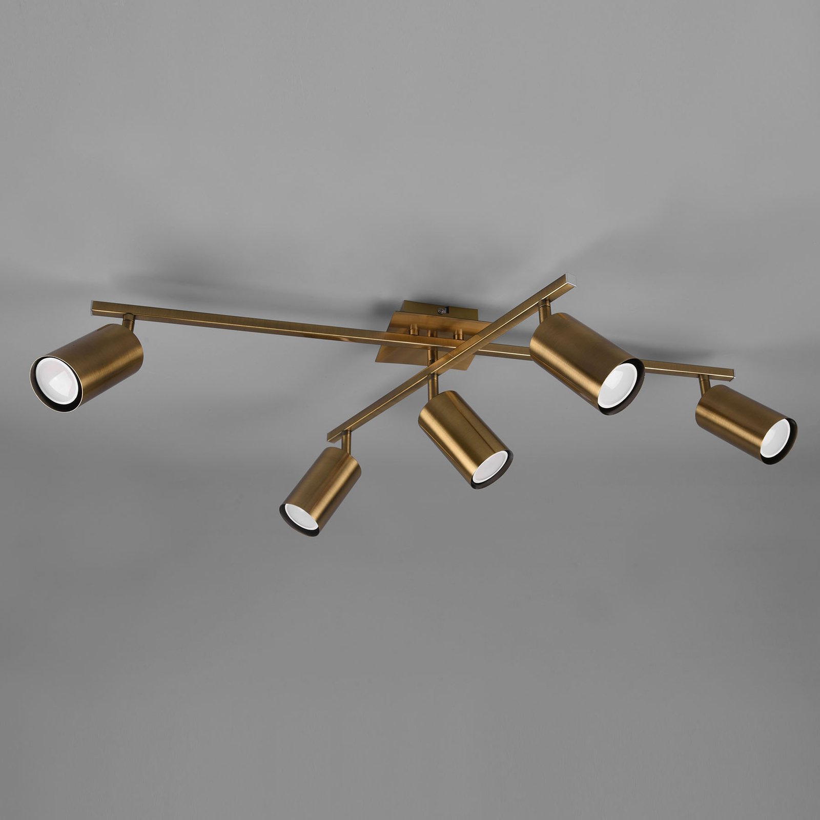 Marley ceiling spotlight, antique brass, 5-bulb