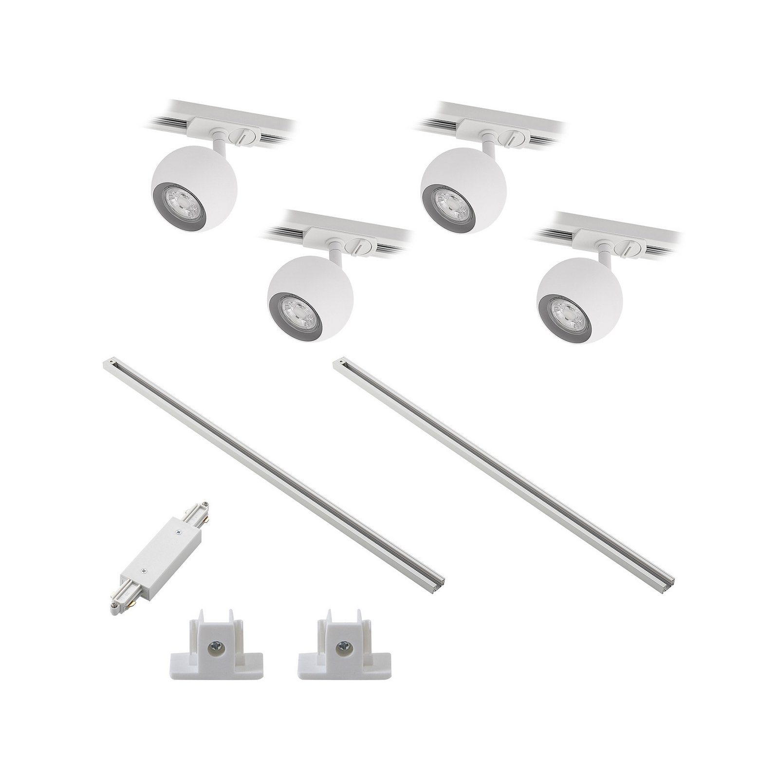 Lindby track lighting system Linaro, GU10, 4-bulb, white, Ø 9 cm